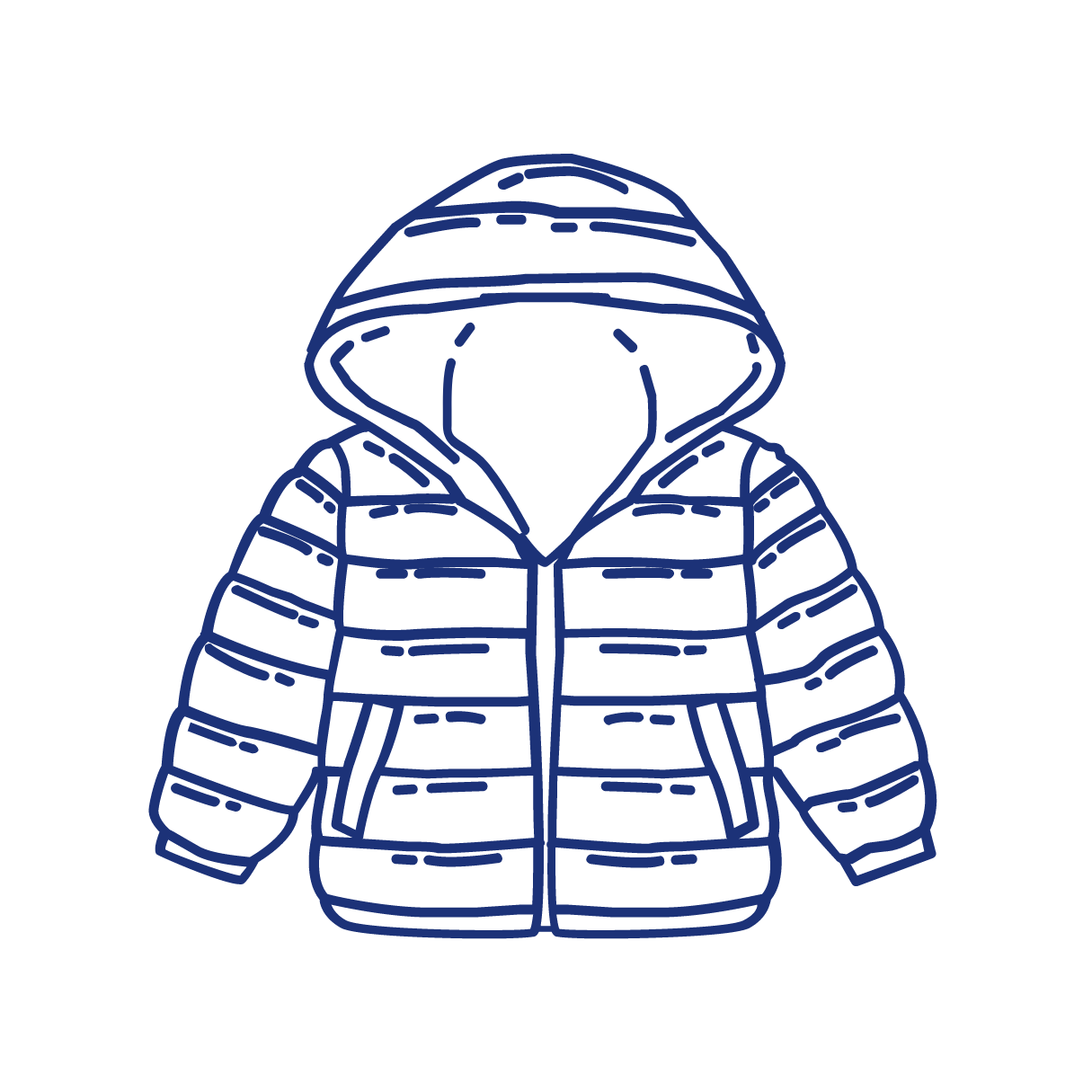 blue graphic illustration of a child's hooded down jacket
