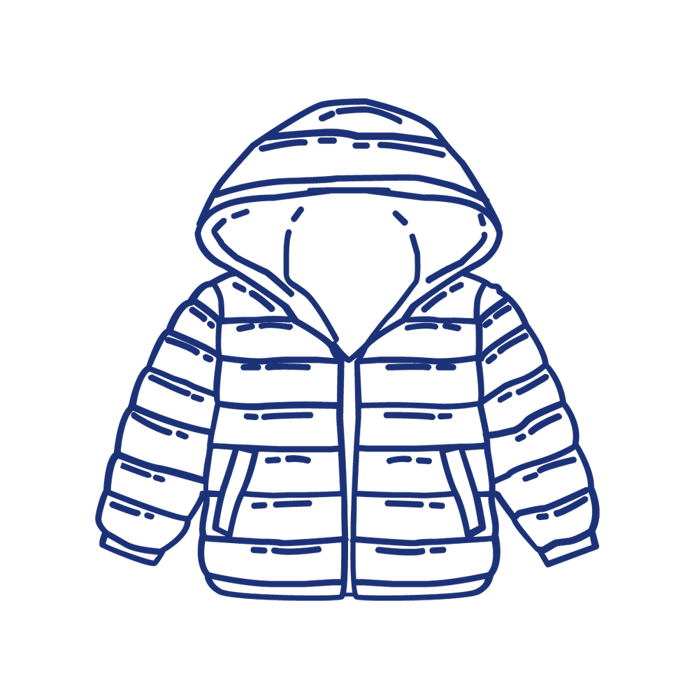 blue graphic illustration of a child's hooded down jacket
