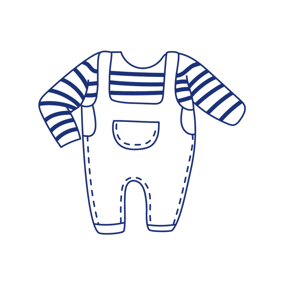 blue graphic illustration of child's overall outfit