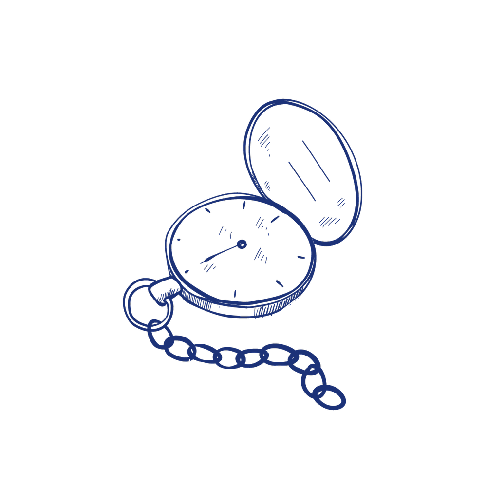 blue illustration of a stop watch with chain