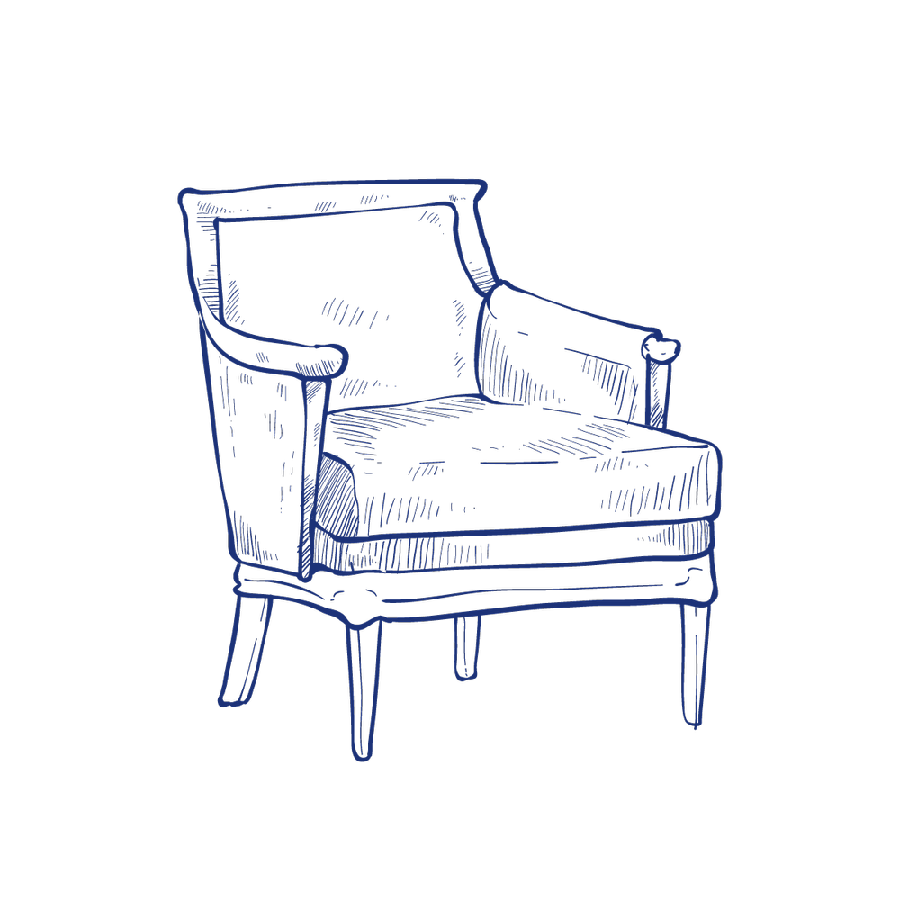 blue illustration of a large antique  chair