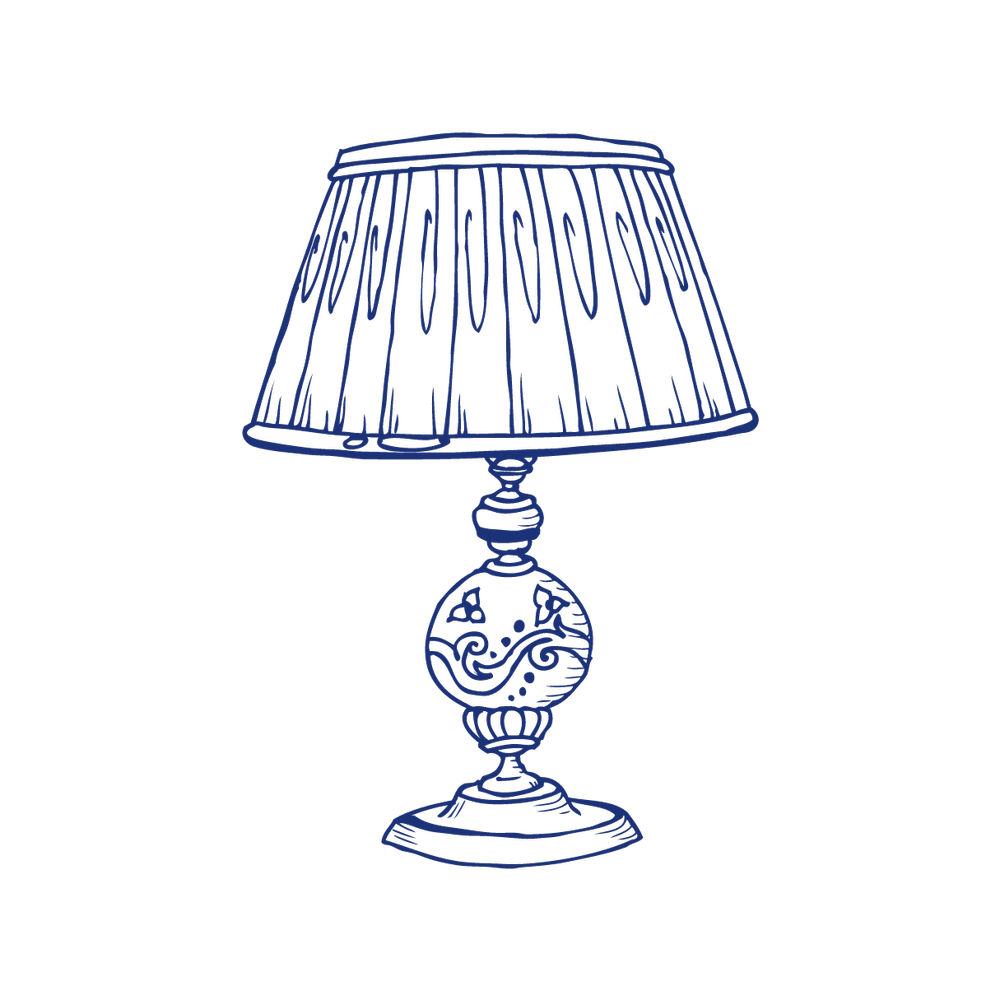 blue illustration of a vintage style lamp