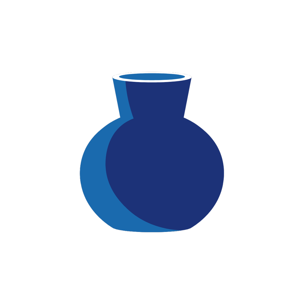 blue graphic illustration of a flower vase