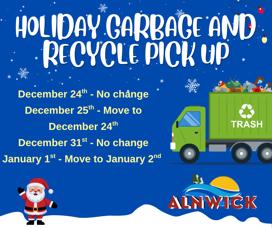Holiday schedule for garbage collection and recycling