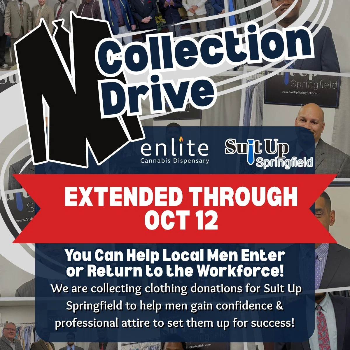 Closet full of stuff you never wear? 👔👞
Time to give it a second life.

Enlite&rsquo;s Suit Drive is extended through October 12 supporting @suitupspringfield413 in helping men across Western Mass suit up for interviews, new jobs, and fresh starts.