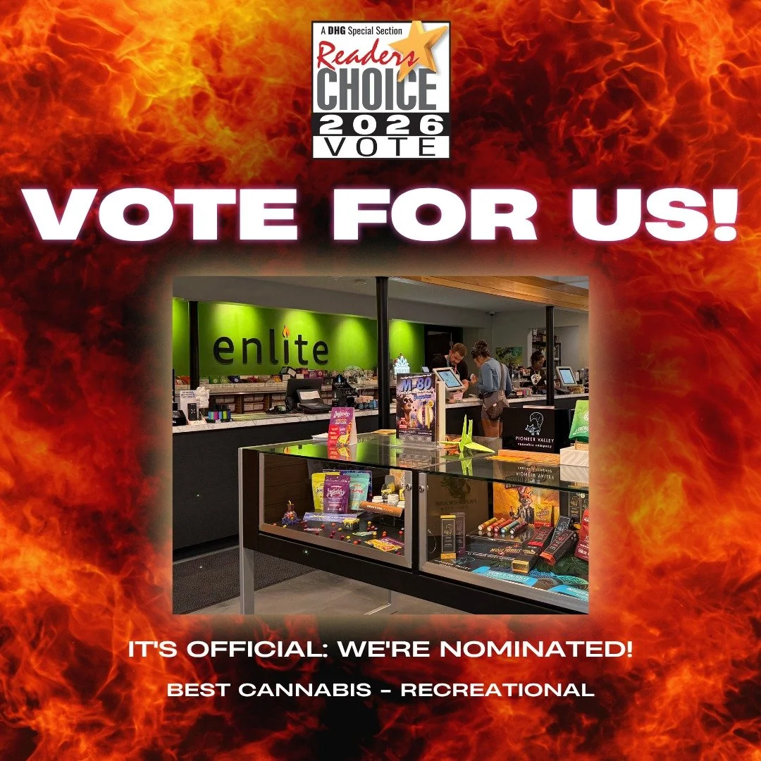 We&rsquo;re honored to be nominated for Best Cannabis - Recreational in the 2026 Daily Hampshire Gazette Readers Choice Awards 🌿

If Enlite has ever made your day a little better, we&rsquo;d love your vote 💚

Vote here ➡️ bit.ly/voteenlite

Thank y