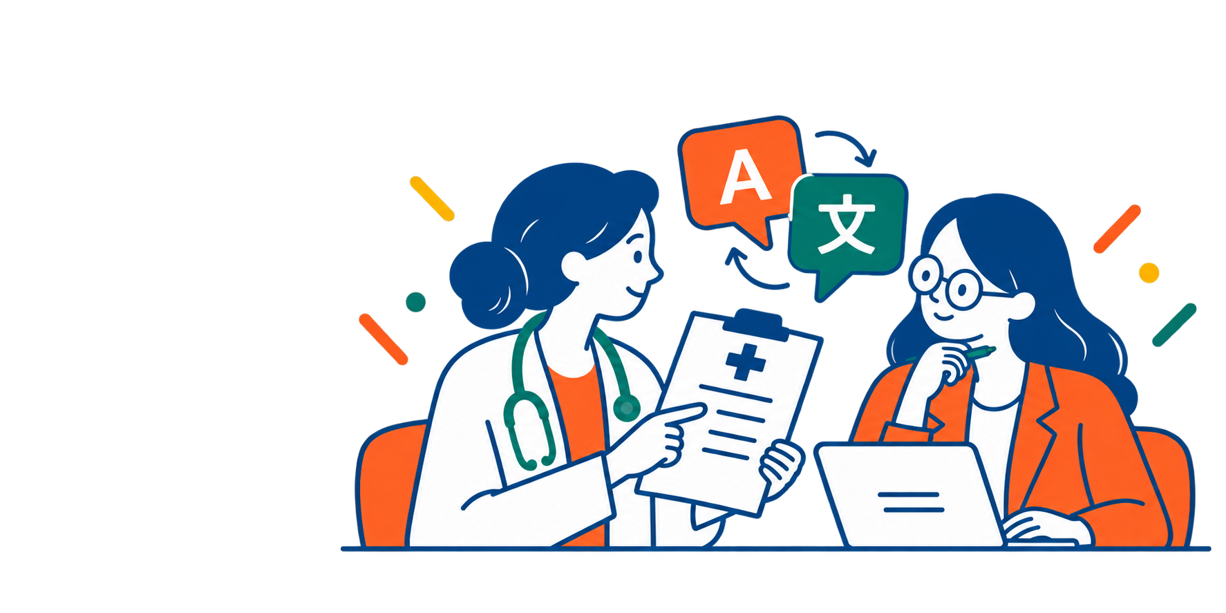 Medical translation specialist working with a healthcare professional