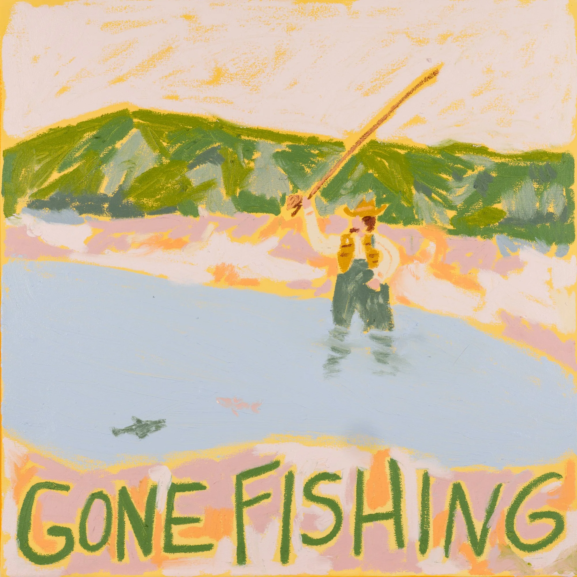 Melissa Lakey | Gone Fishing | Acrylic & Oil Stick on Canvas | 24 x 24” | $1700