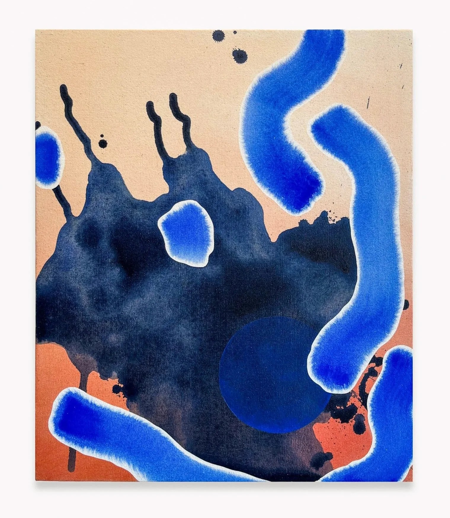 Tanner Lind | Microzone #21, 2025 | Acrylic, ink, Flashe, oil on canvas | 24 x 20"
