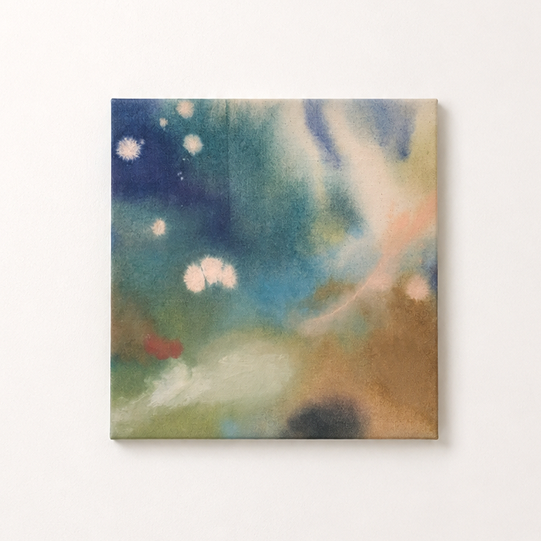 Claiborne Colombo | Don’t eat those poppies | Acrylic on raw canvas | 12 x 12”
