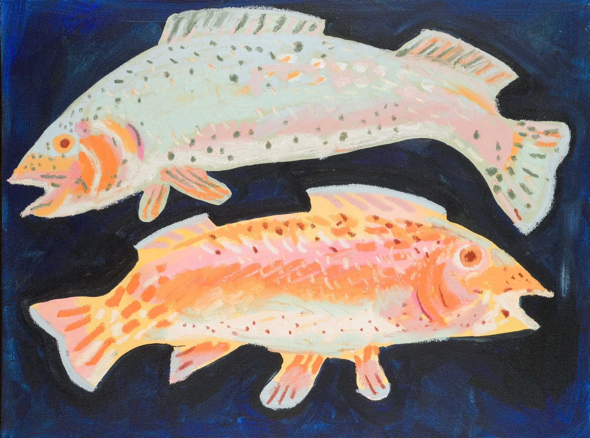Melissa Lakey | Two Trout | Acrylic & Oil Stick on Canvas | 18 x 24" | $1400
