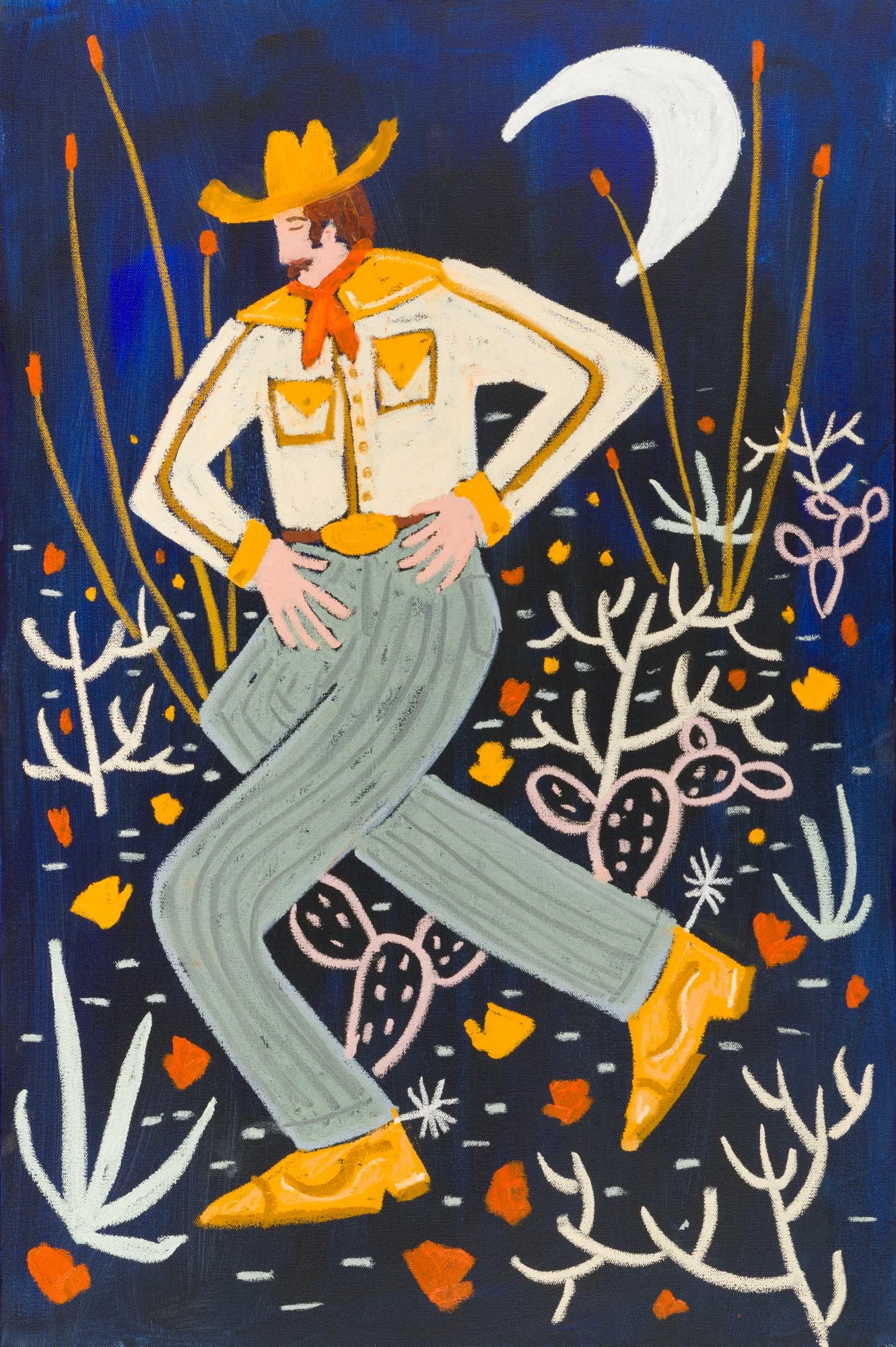 Melissa Lakey | Dancing Under the Desert Moon | Acrylic & Oil Stick on Canvas | 36 x 24" | $2200
