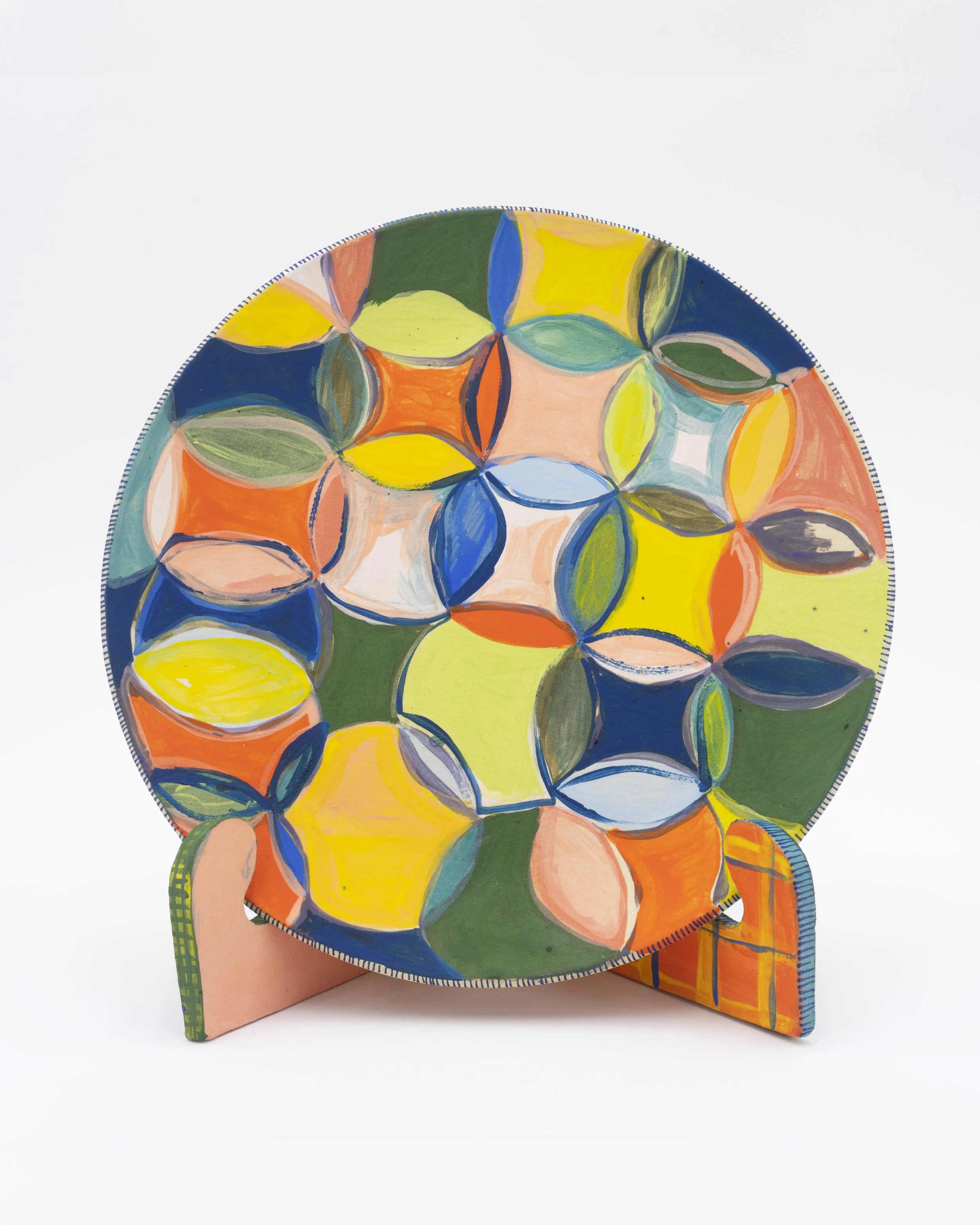 Corinna Cowles | Double Wedding Ring Quilt Plate, 2025 | Plate: 11" Diameter | Stand: 7.25 x 7 x 8.5"
