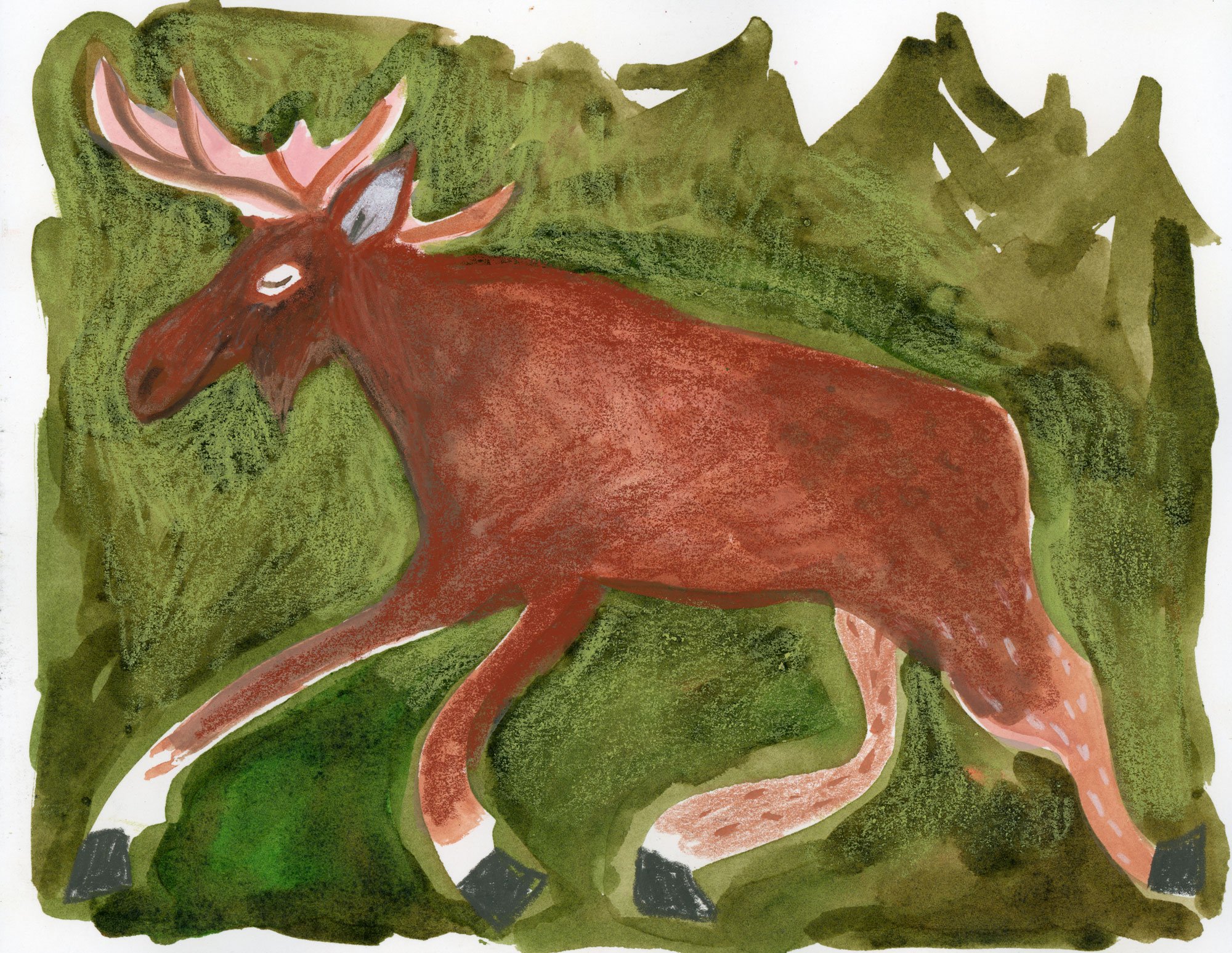 Melissa Lakey | Happy Moose | Mixed Media on Paper (Framed) | 8 x 10” | $550