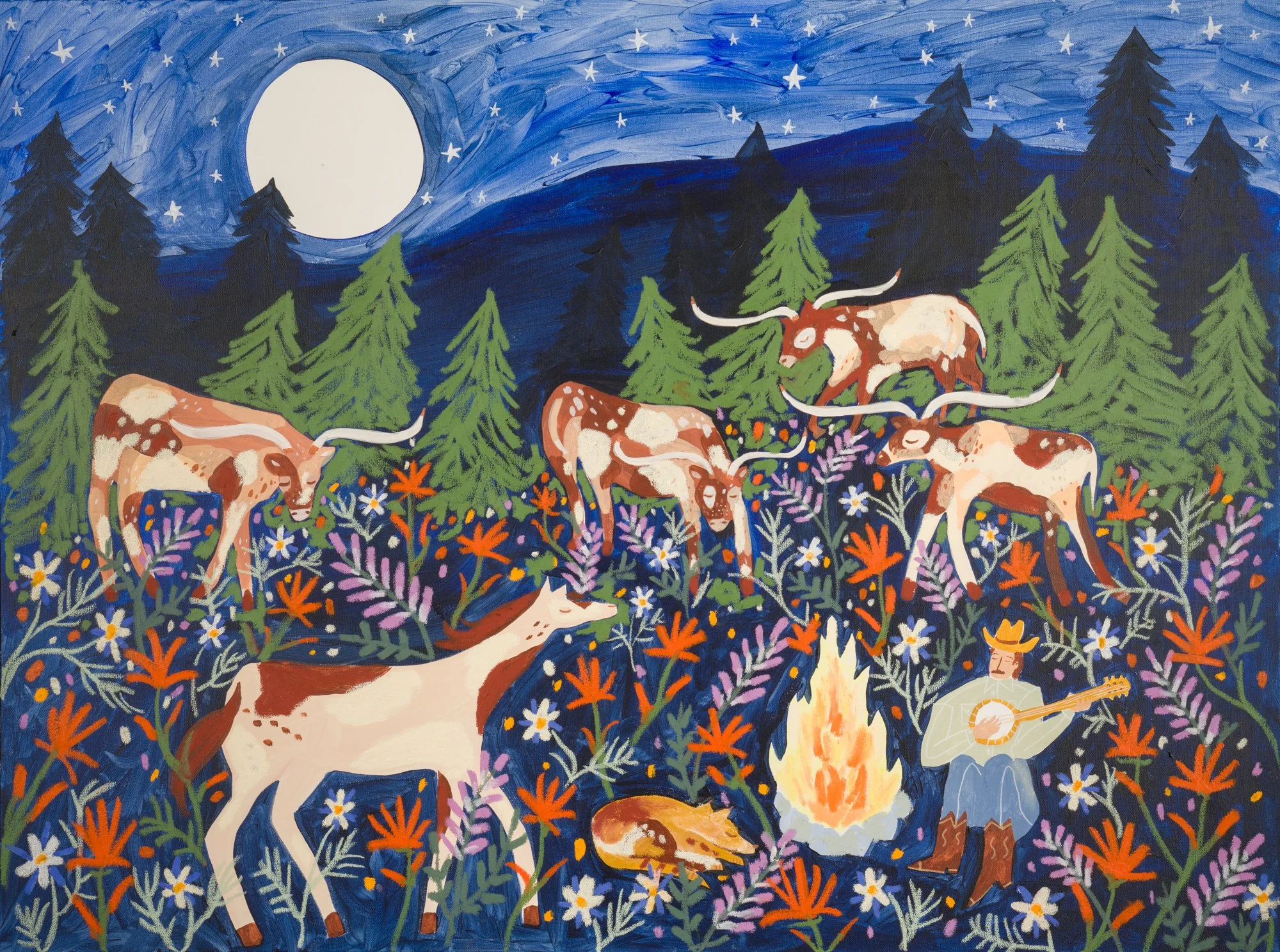 Melissa Lakey | Lullabies for Longhorns | Acrylic & Oil Stick on Canvas | 36 x 48” | $3500 | SOLD