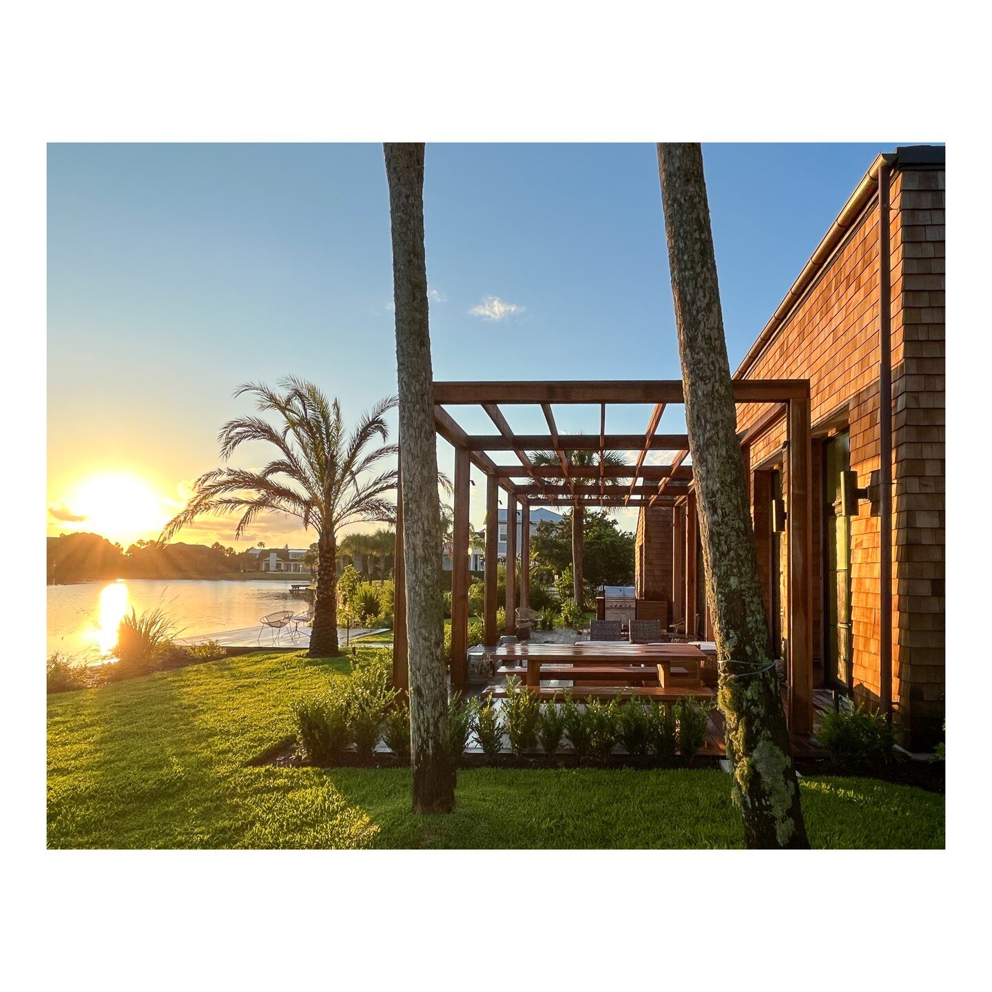 Morning light at our LaVista house in #pontevedrabeach. #residentialdesign #residentialarchitecture #outdoorliving #cedarshingles #waterfrontview