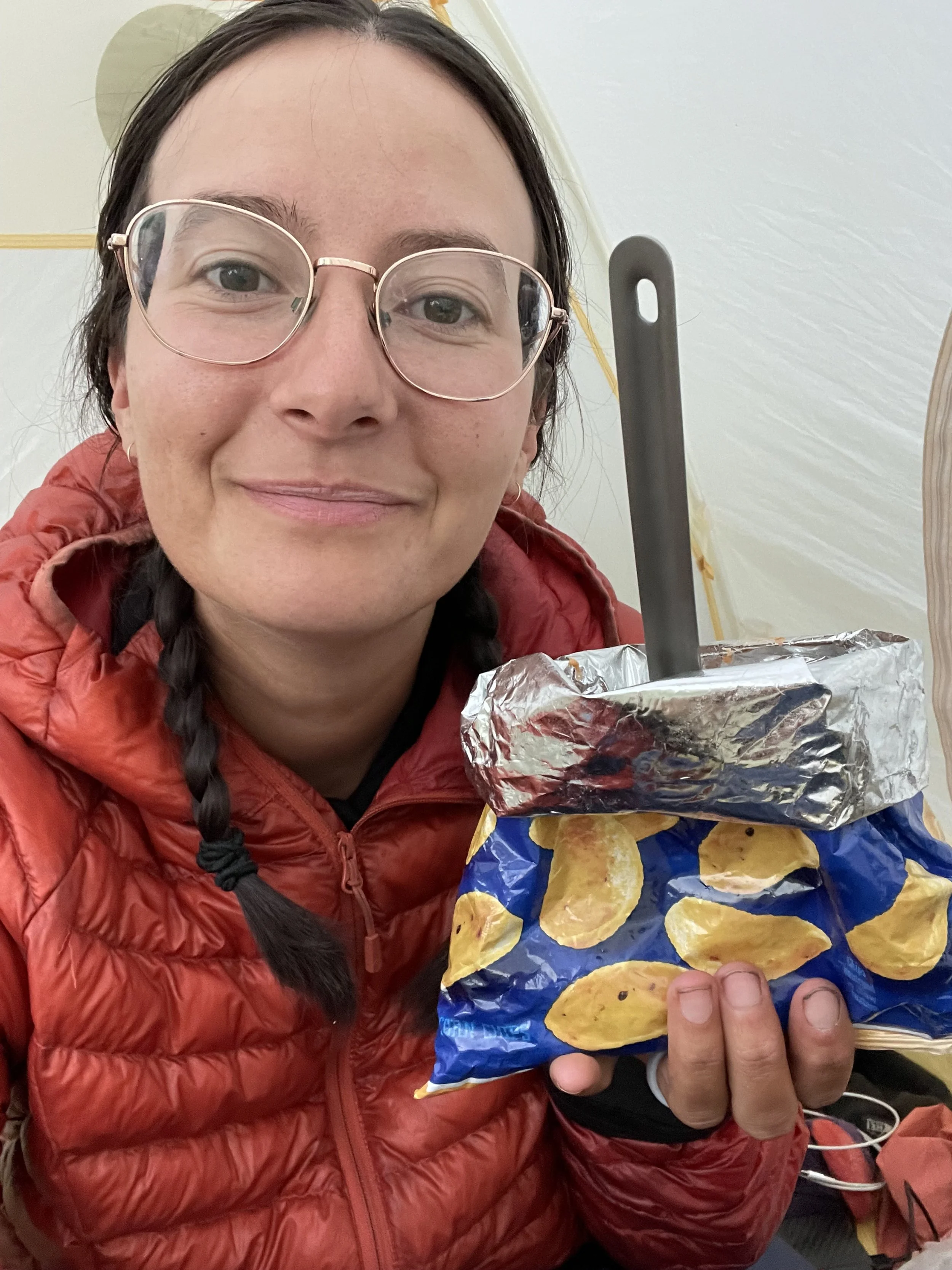 "Taco in a Bag" - Fritos, beans, rice, spicy tuna, cheese dip