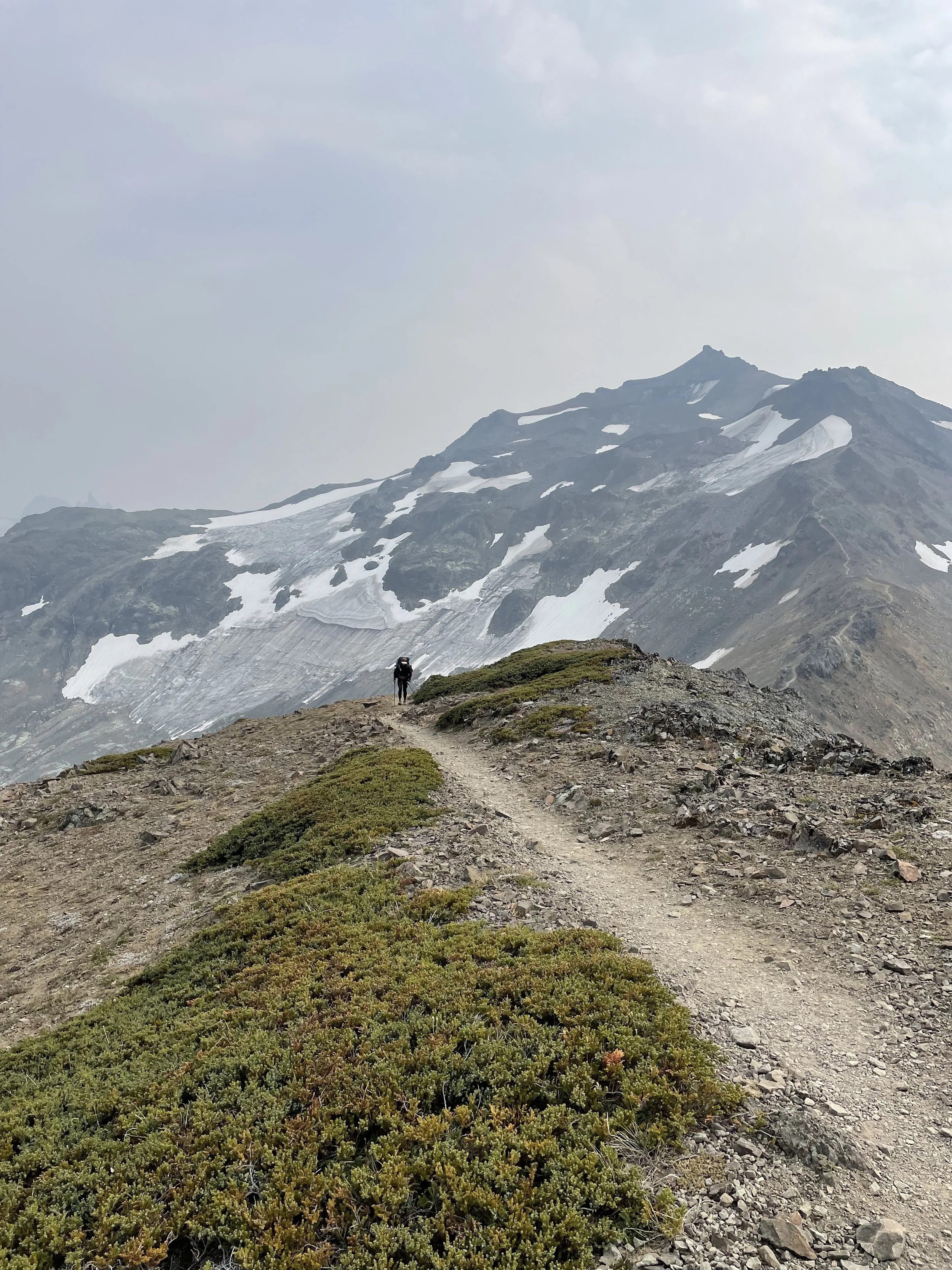 Ziploc hiking with the McCall Glacier behind her