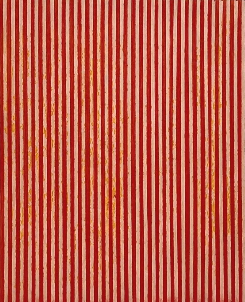Lines of Orange and Red, acryllque sur bois /  acrylic on birch panel 
50,8 x 40,6 cm (20 x 16 in.). 
$1260. CAD