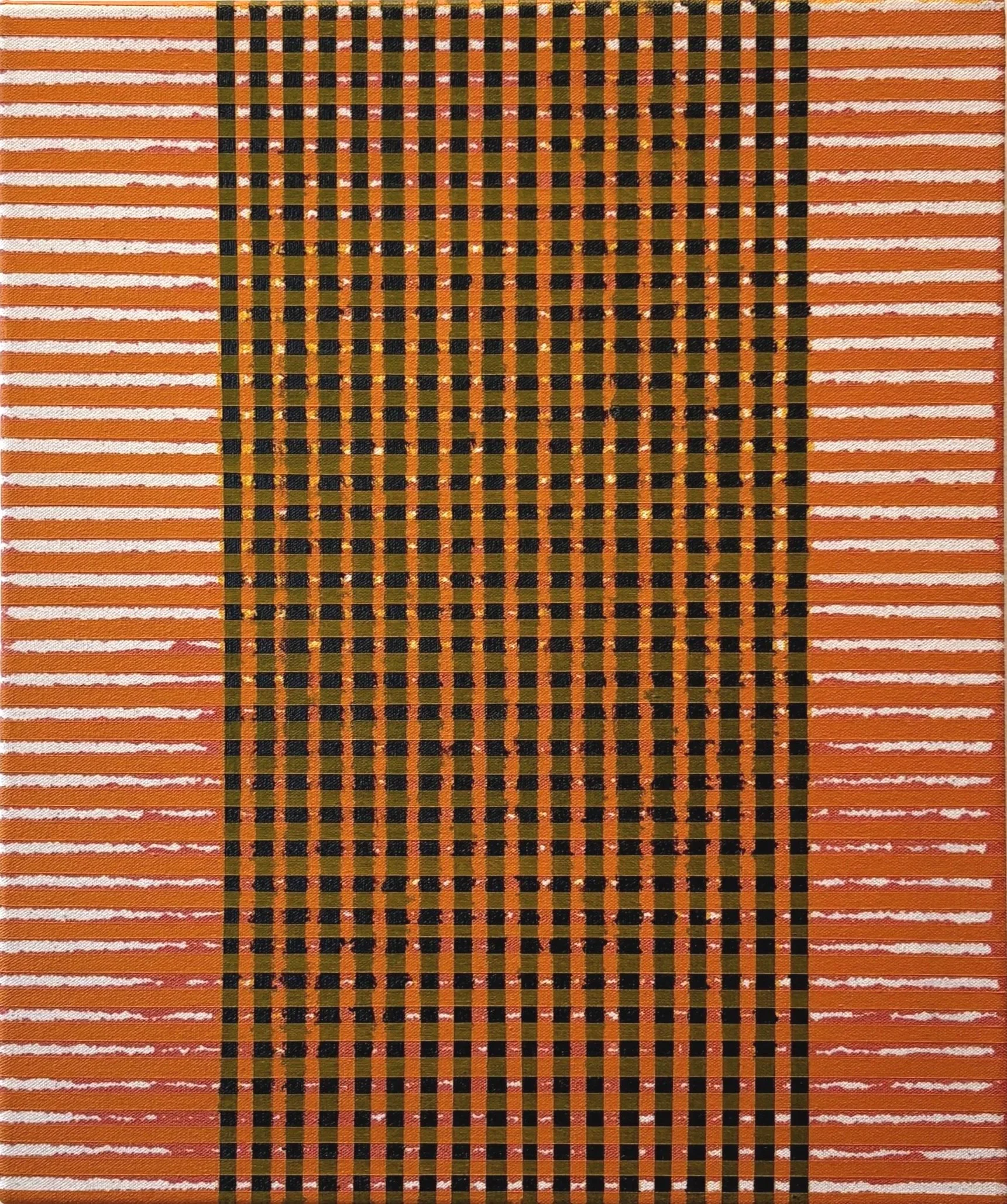 Orange Criss-Cross 2024, acrylique sur toile / acrylic on canvas 46 x 38 cm (18 x 15in.) $1155. CAD