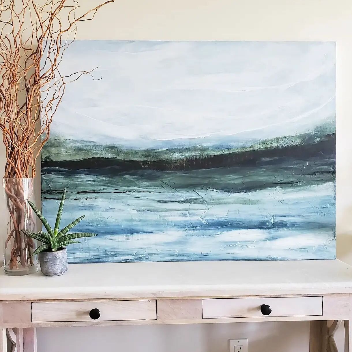 SOLD | On The River At Dusk | 
30 x 40 Acrylic on Canvas 

This one took much longer than expected with all it's washy layers and was scooped up by a special local collector last night 😍