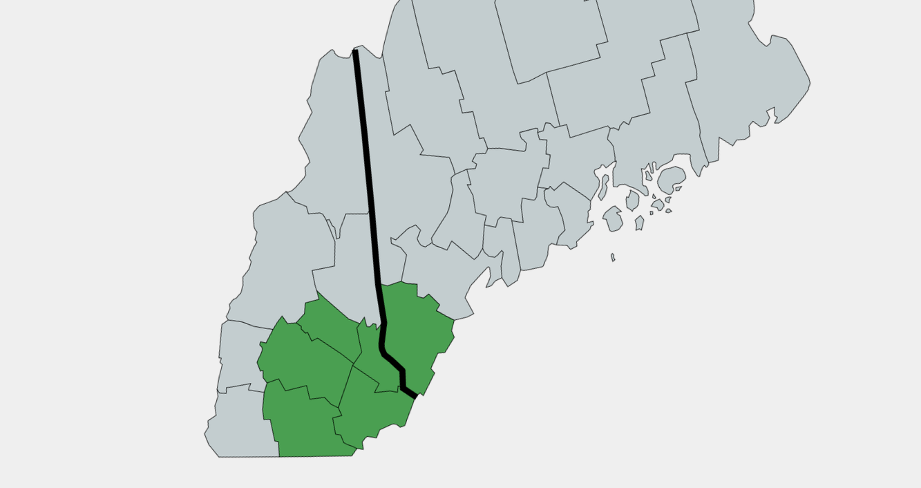 A map of New Hampshire and Maine showing Taylor Tree Services service area.