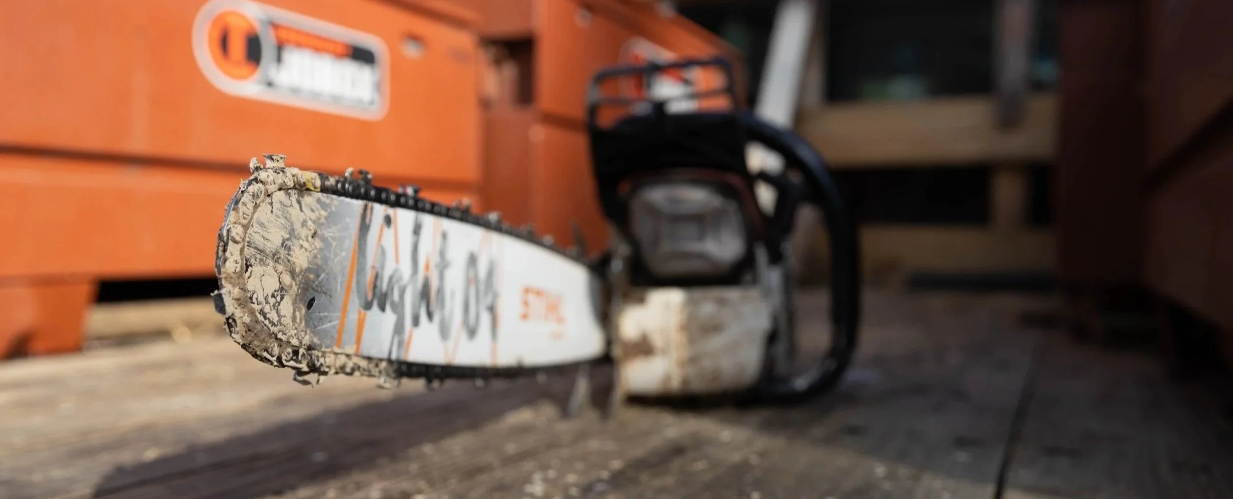 An image of a s tihl ms 462 sitting on one of taylor tree services many trucks in lee new hampshire.