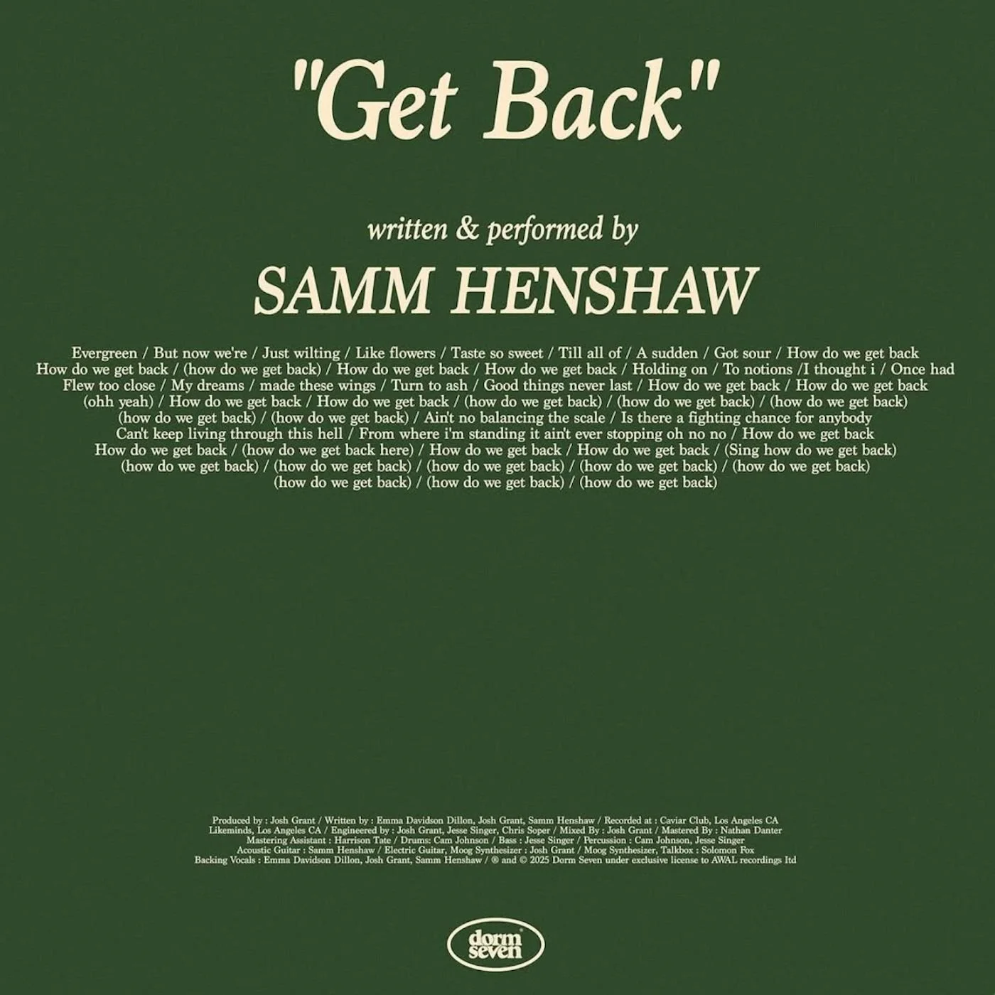Samm Henshaw "Get Back" single cover art 