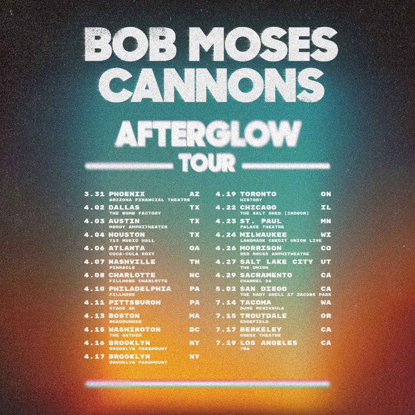 Bob Moses and Cannons "Afterglow" Tour poster