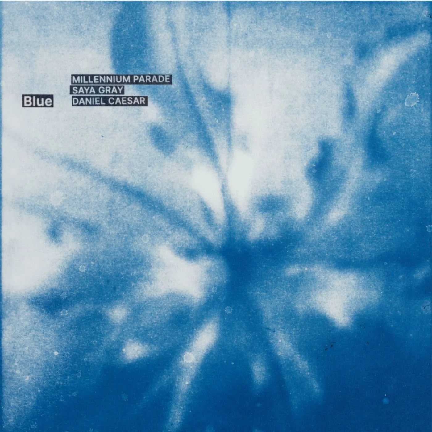 Millennium Parade — Blue featuring Saya Gray and Daniel Caesar, single cover art showing a cyanotype botanical print in blue and white