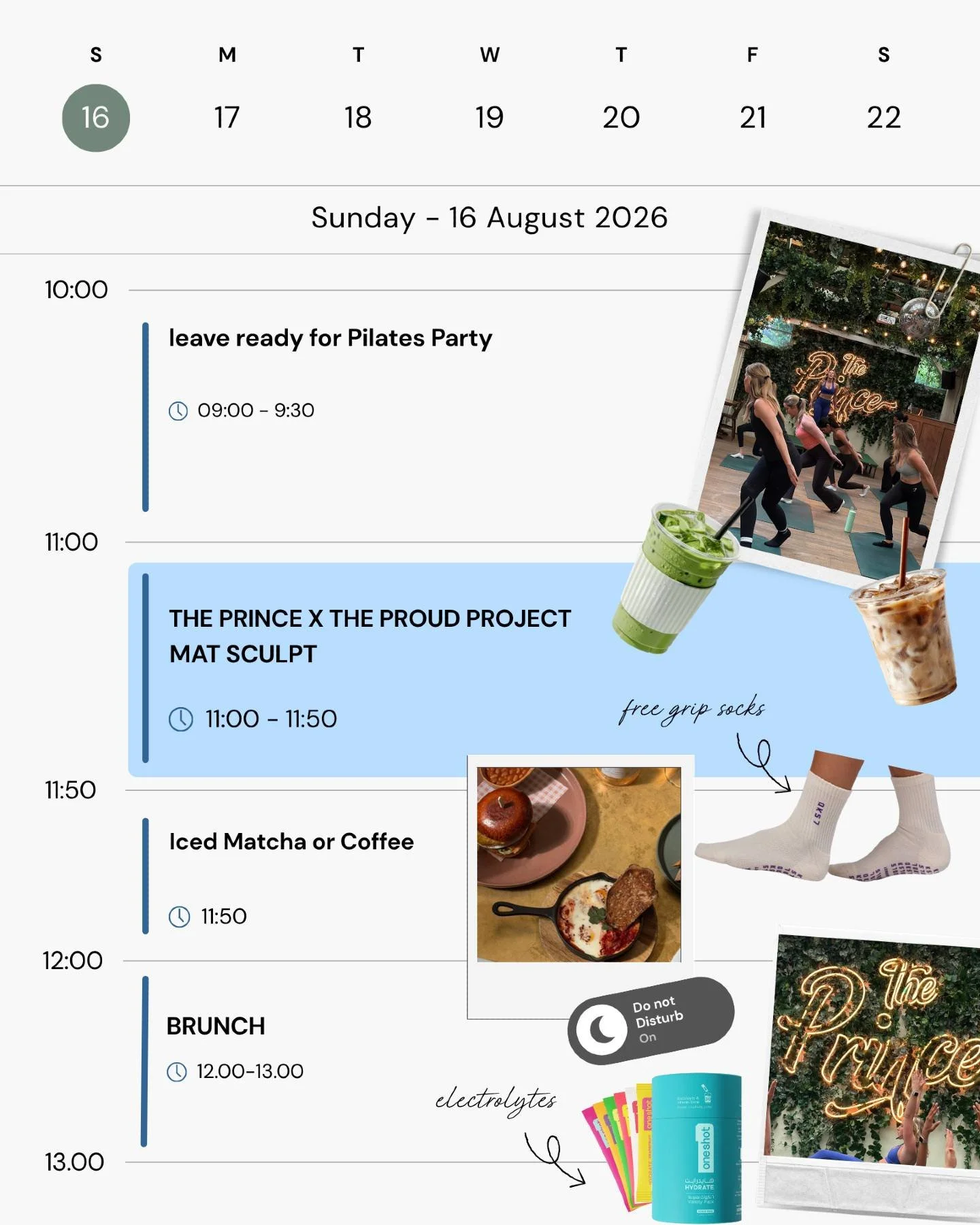 7 days to go until our Pilates Party at @theprincelondon 🎉 🤸&zwj;♀️

each ticket includes: 
🎶 50 min Mat Sculpt class by @sophiewestwood_ and DJ
🧦 grip socks by @lskd
💦 electrolytes pack by @uk.oneshot 
🧋 iced coffee or matcha by @cafemodolondo