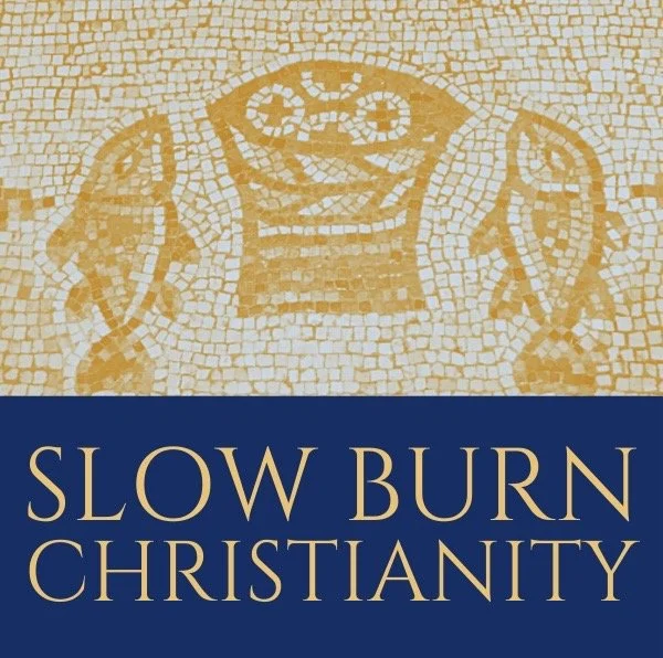 Book cover with mosaic artwork and title 'Slow Burn Christianity'