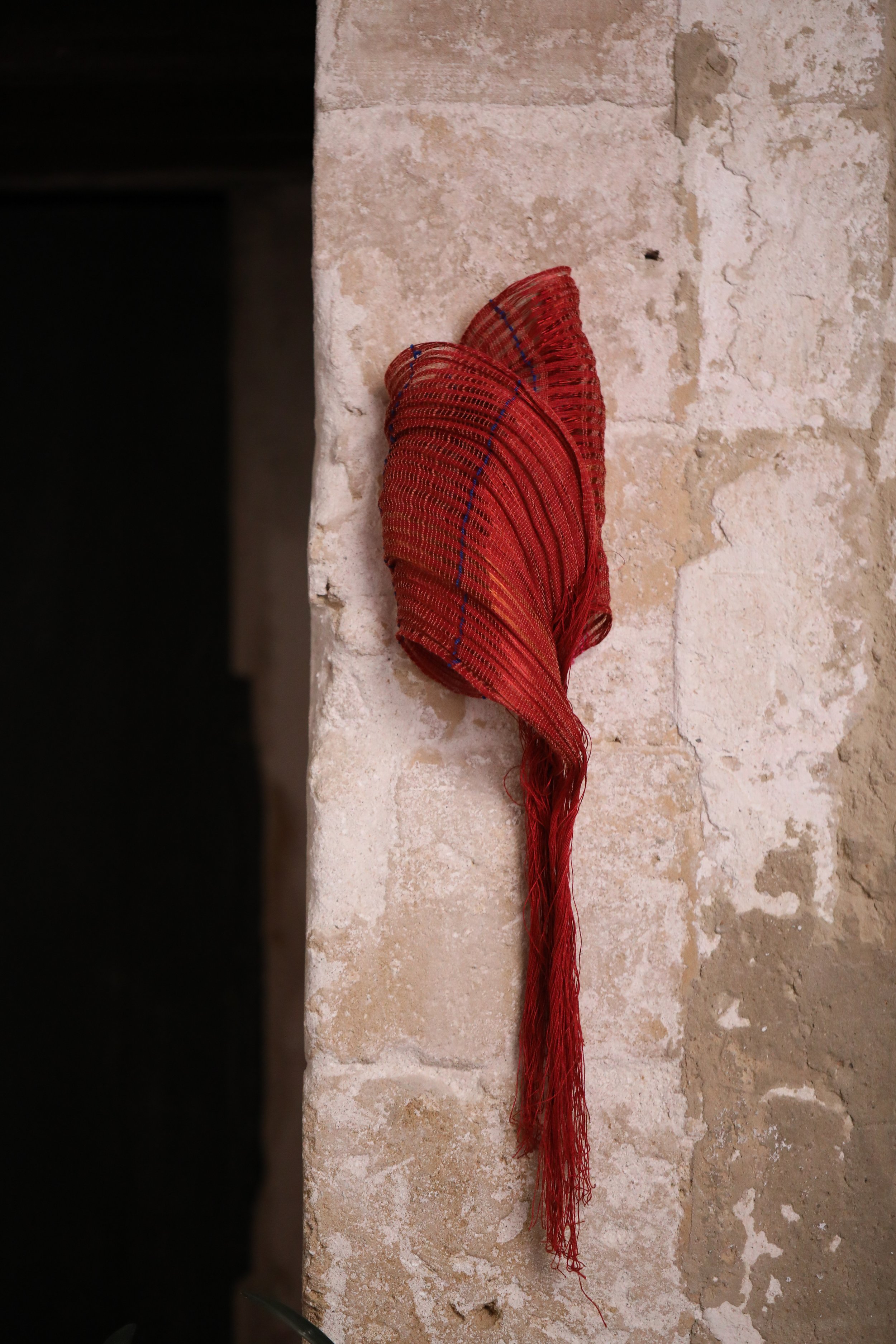 3D hand-woven sculpture red metal