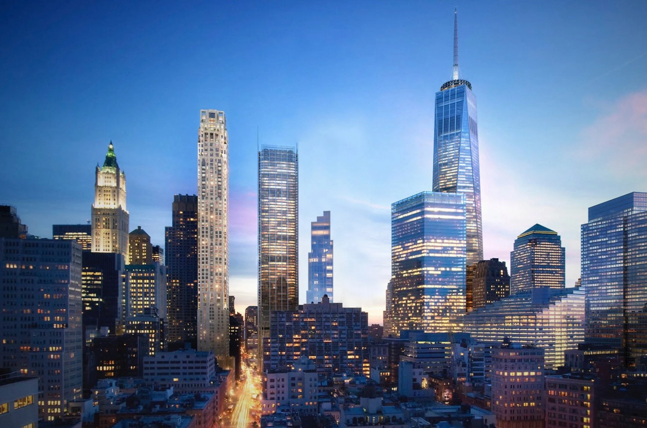  The main objective of the design was to sculpt an iconic profile against the backdrop of the world trade center to the south and of midtown to the north, while placing the bulk of the building above the rear neighbor. Thus the larger floor plates an