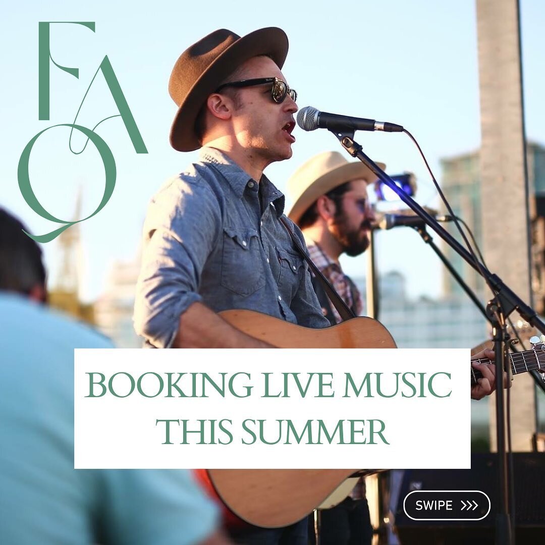 Got an event coming up this summer? 🌞

Here&rsquo;s everything you need to know about booking live music for your summer events 👉

Have questions? Our team (including our amazing booking coordinator Lydia!) can guide you through the process to make