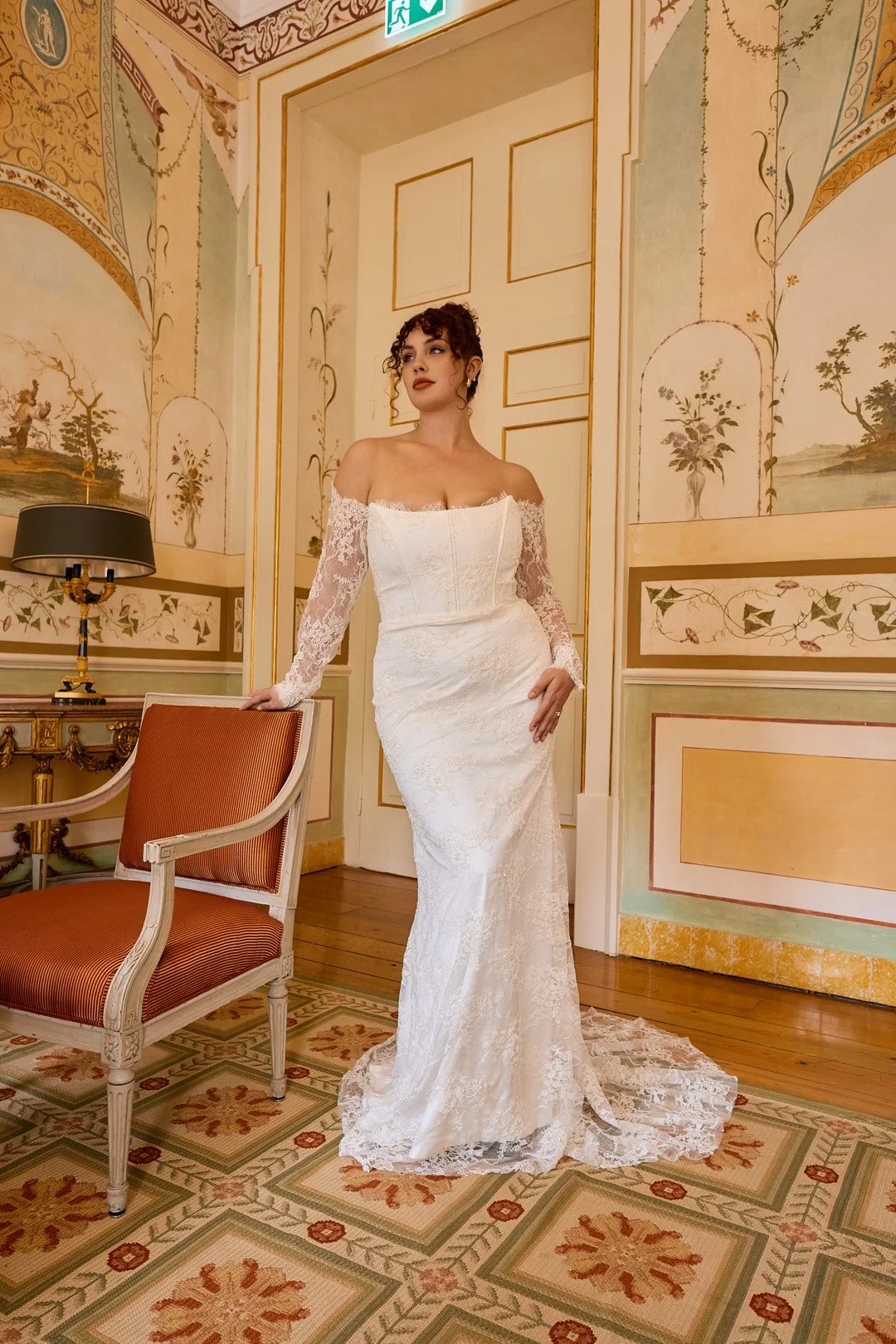 LAUDAE Bridgette gown. Beaded lace, exposed boning and detachable sleeves. The perfect fitted gown for a romantic and sultry bridal look.