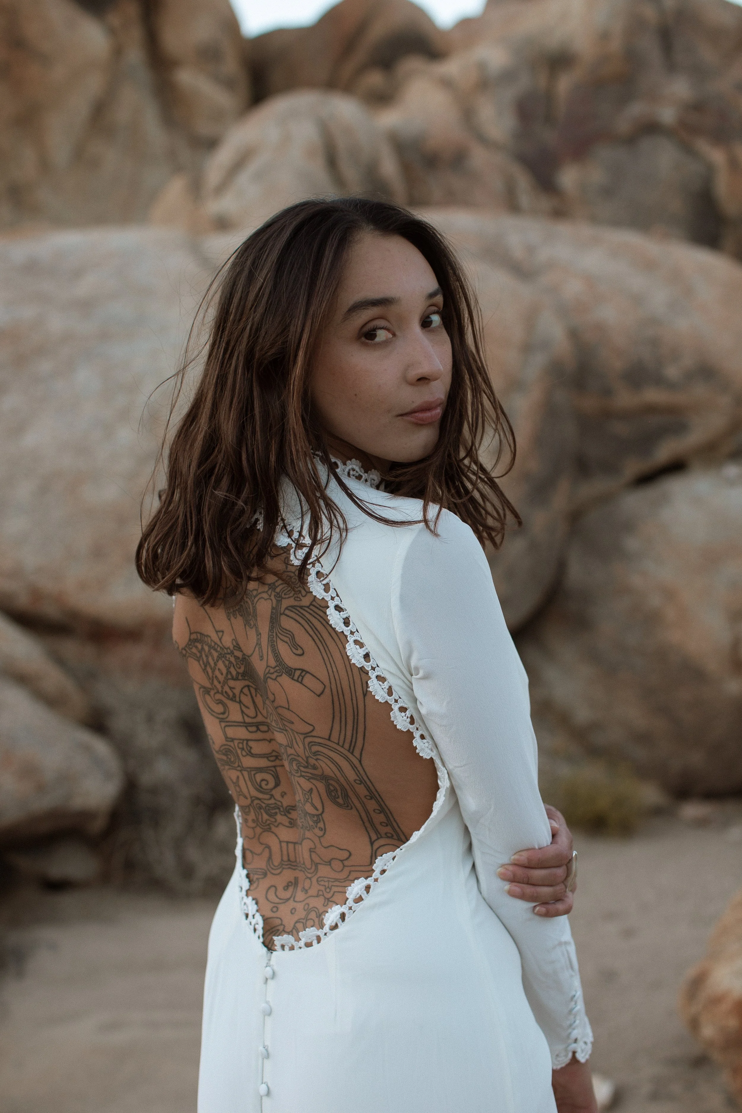 Daughters of Simone - Silk Long sleeve wedding gown