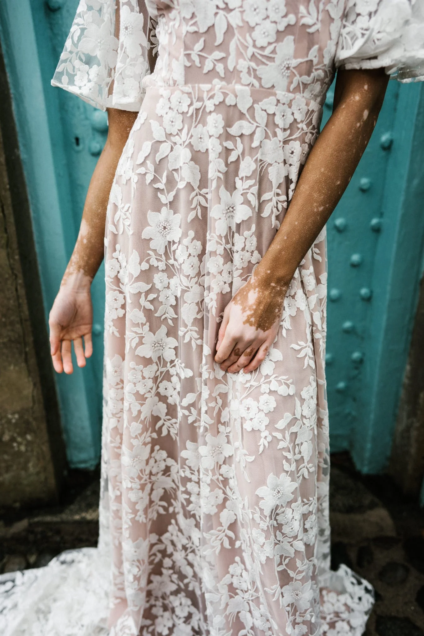 E&W Couture - Blush Wedding Dress - Lace Nontradiitonal