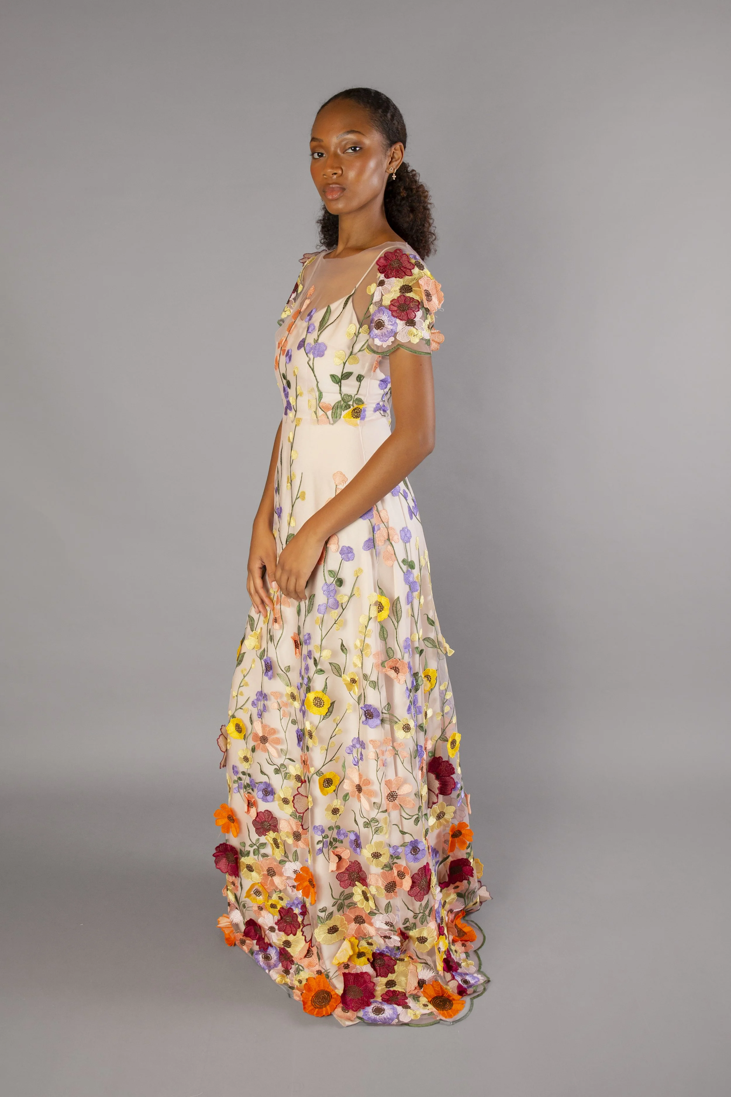 Colorful floral wedding gown