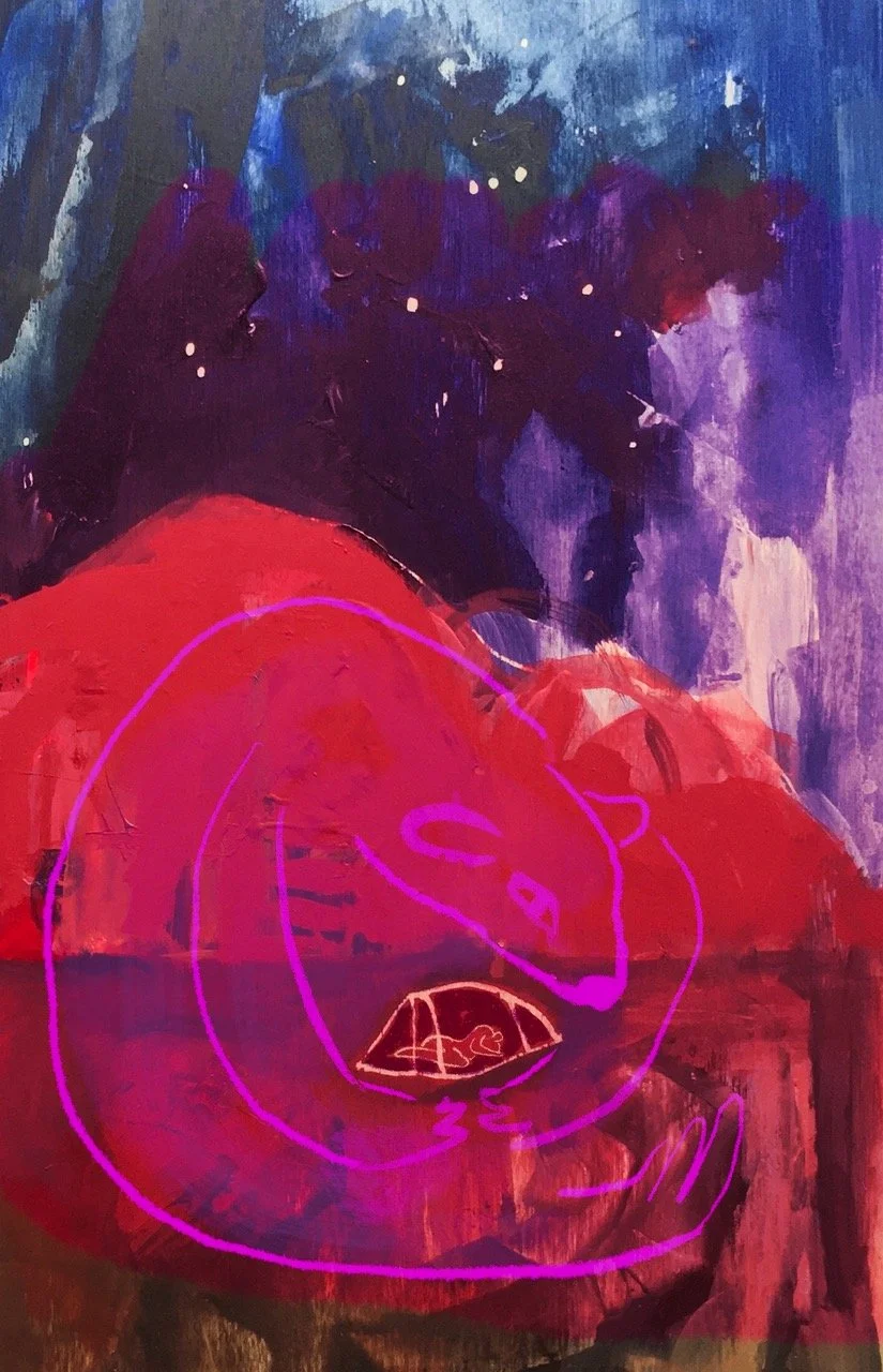 Painting of a tent and a creature