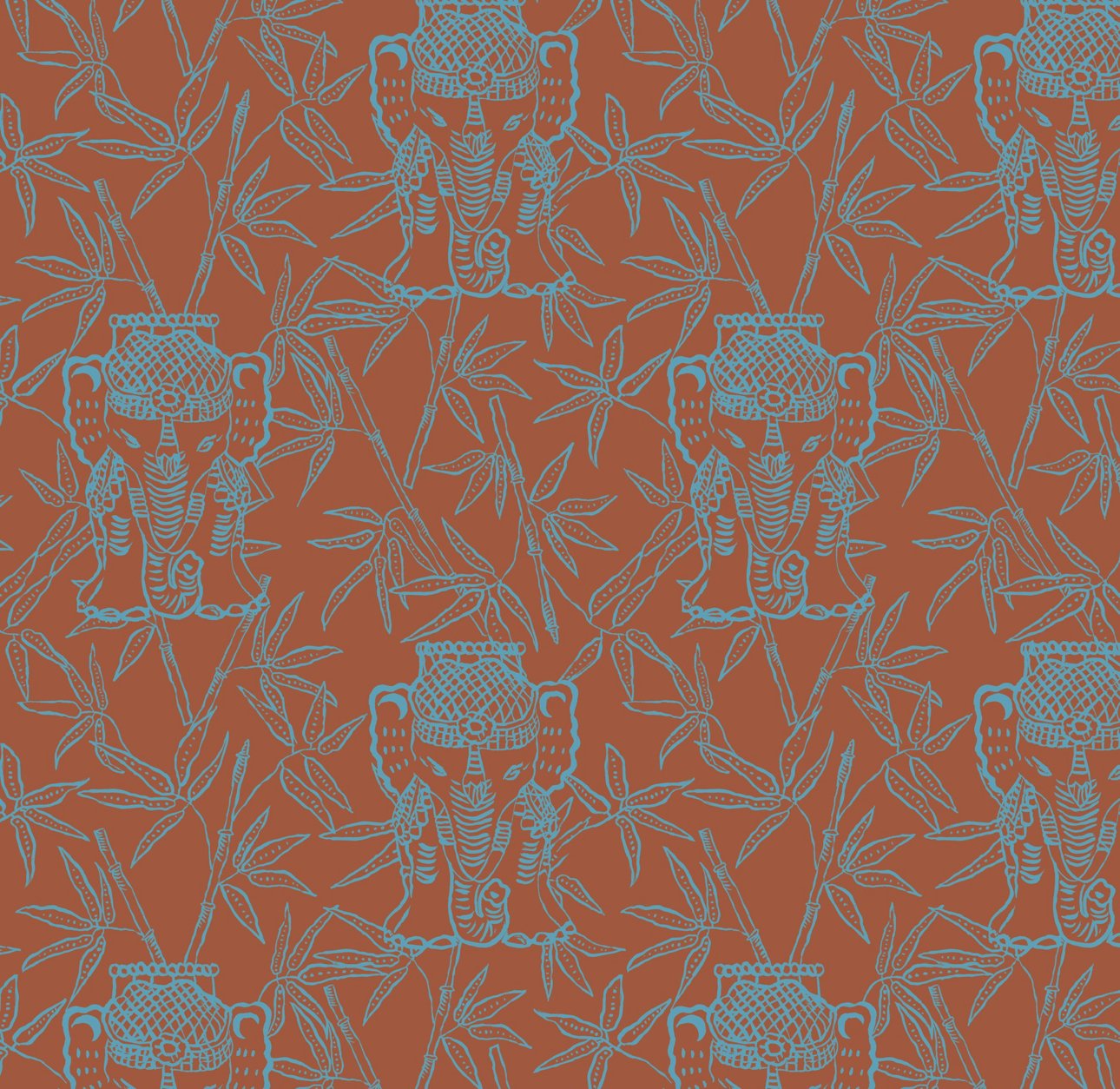 Elephants & Bamboo - Vermilion