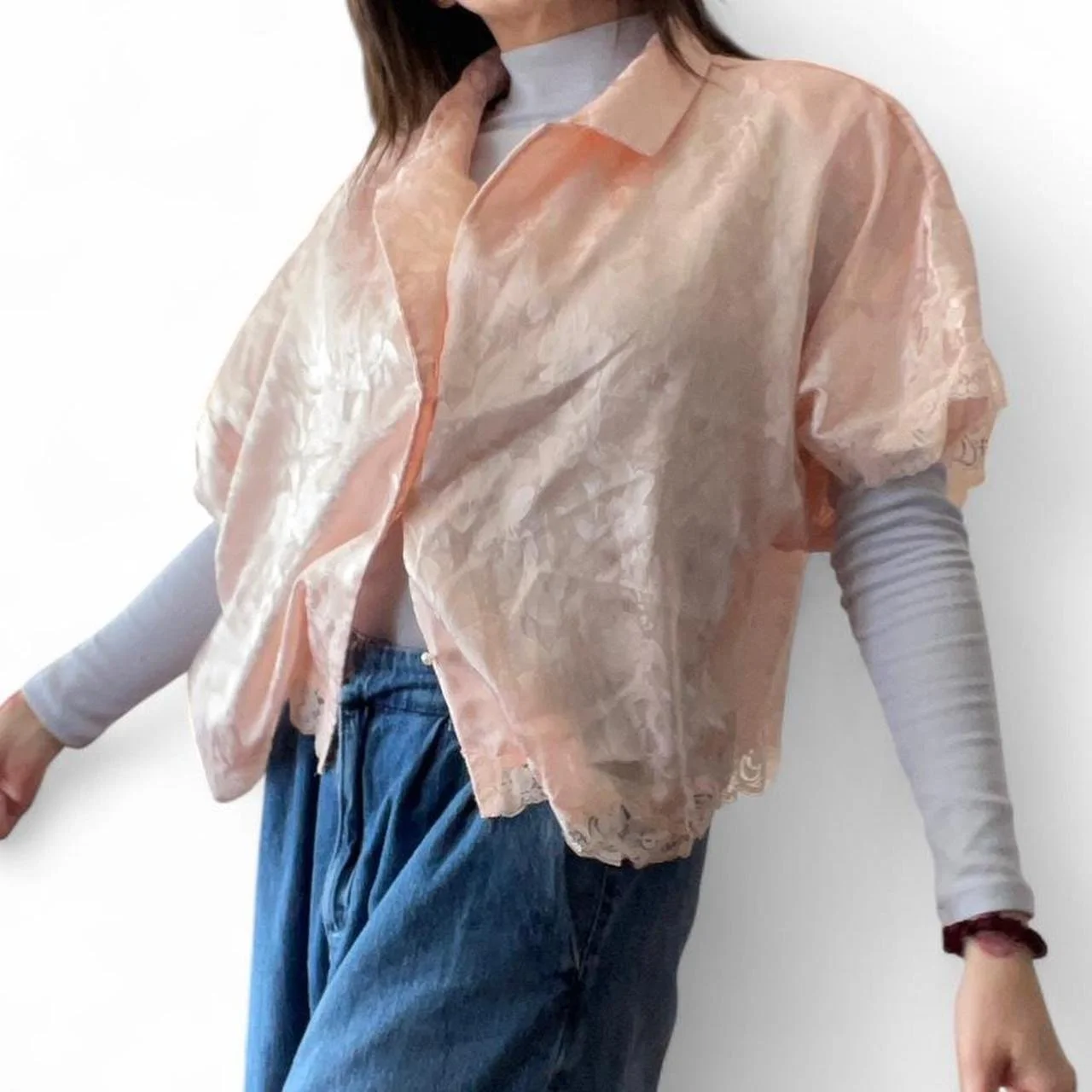 Sheer Elegance Lace Trim Blouse