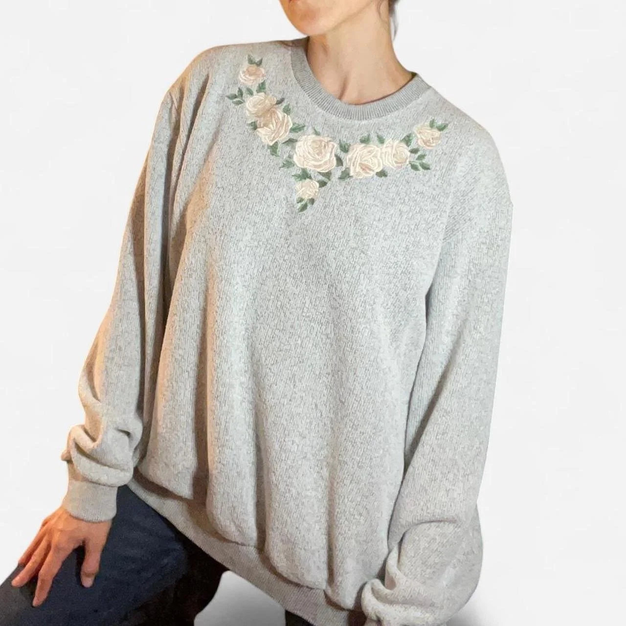 Vintage Floral Embroidered Sweatshirt
