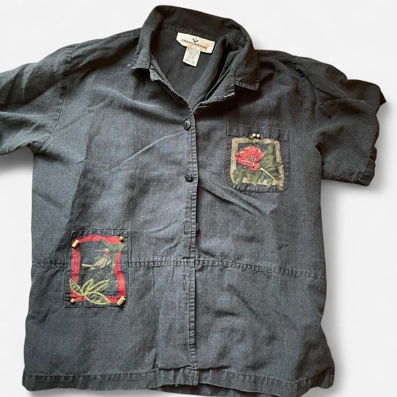 Chic Floral Embroidered Black Button-Down Shirt (Copy)