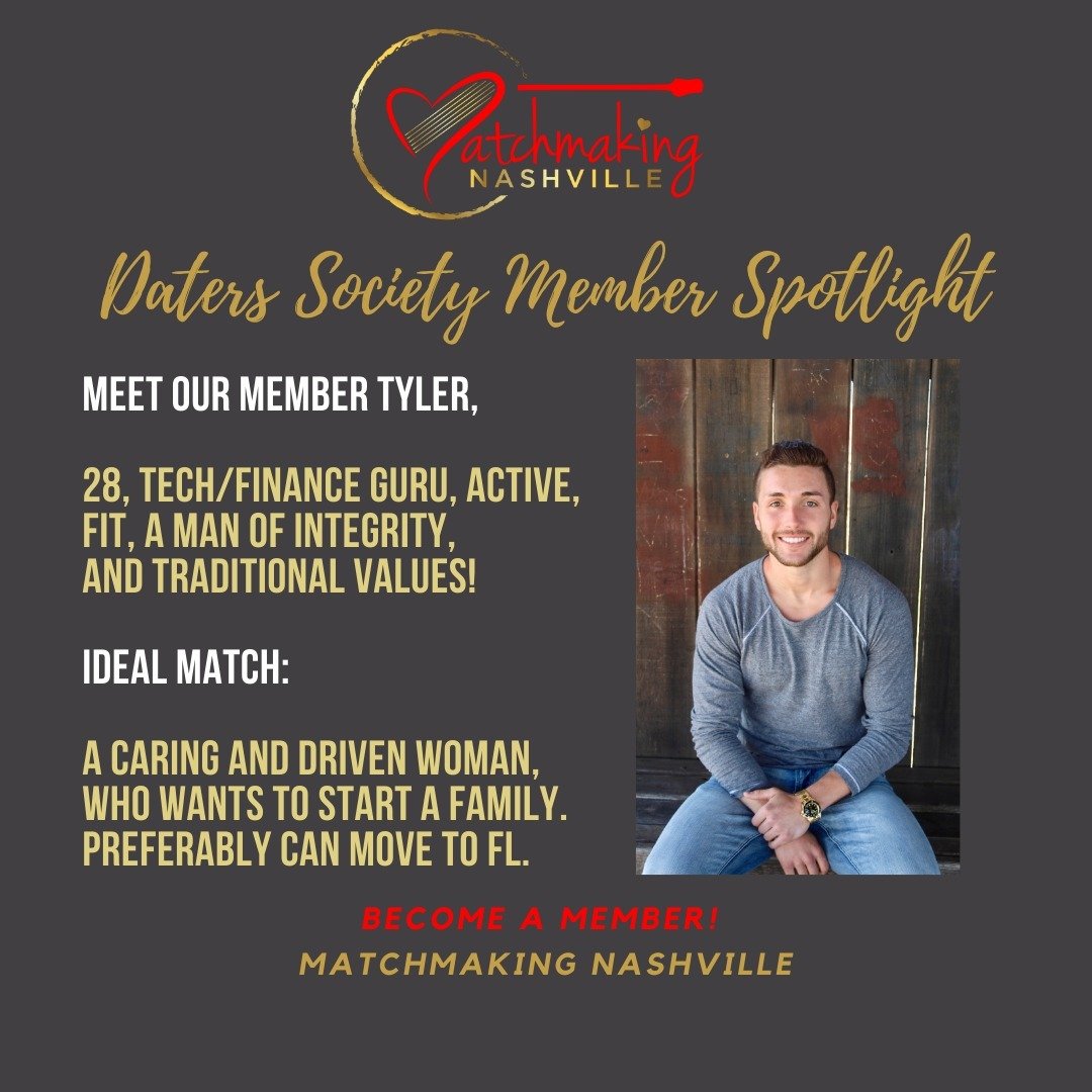 Meet Tyler, one of the shining stars of our Nashville Daters Society! 🌟
Join him and other like-minded singles in our exclusive membership program, where you get expert dating coaching, singles events, a vibrant community, and a tailored dating boos