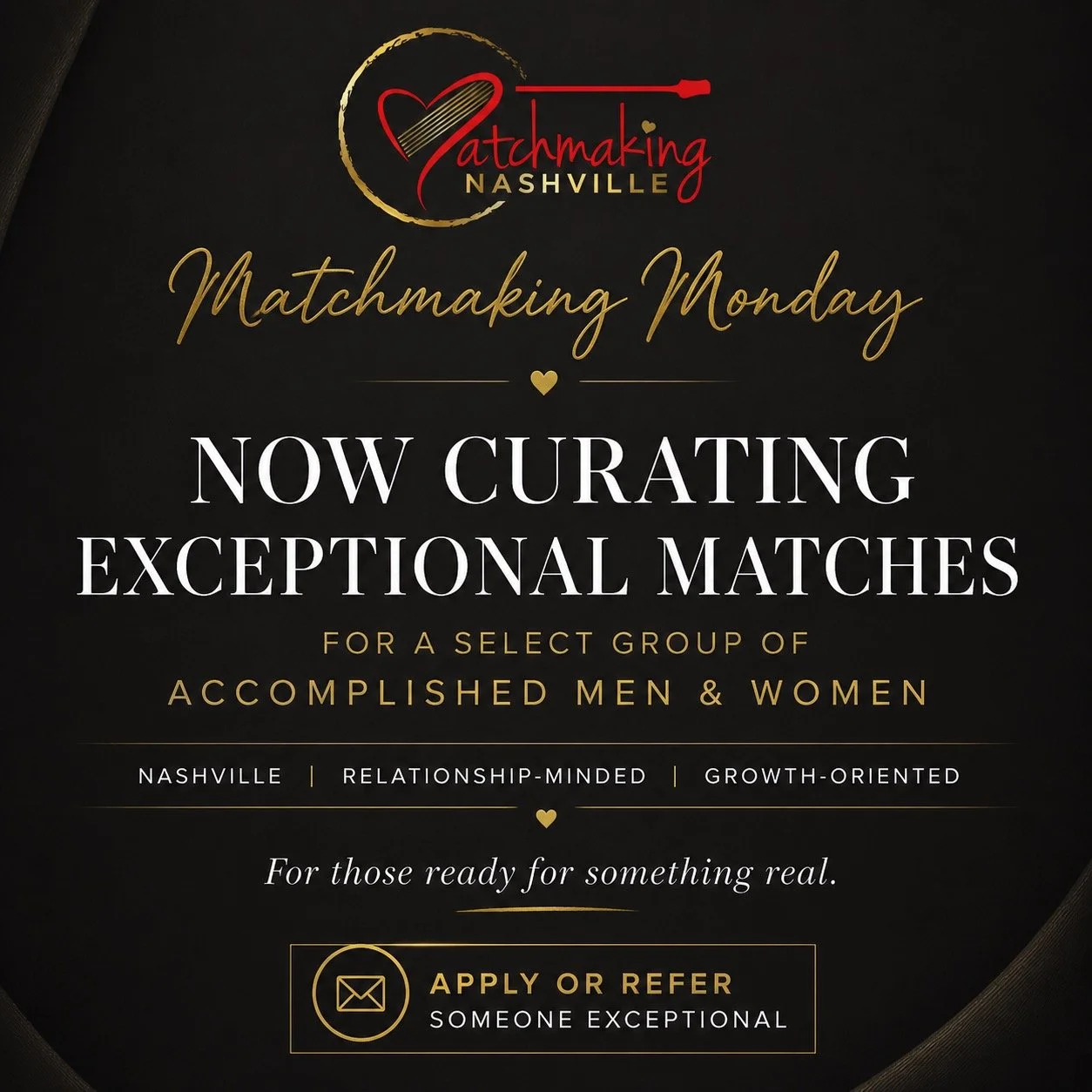 MATCHMAKING MONDAY 💫
Currently searching for exceptional singles for several active matchmaking searches:
✨ Men in their 30s&ndash;40s who want marriage &amp; family for:
&bull; A driven, social Jewish woman, 32
&bull; A successful, family-oriented 