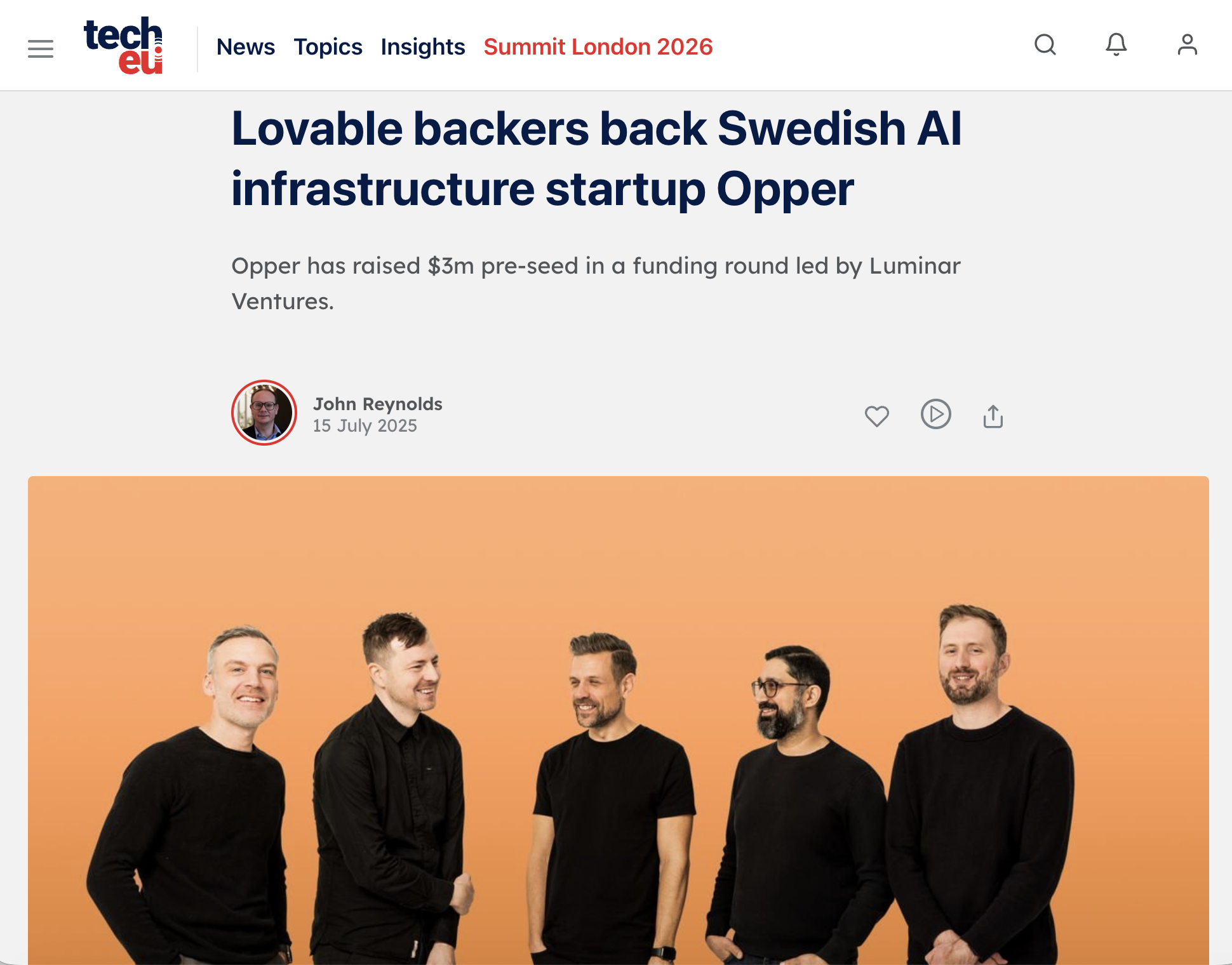 Cofounders of Opper AI featured in Tech.eu for their fundraising story.
