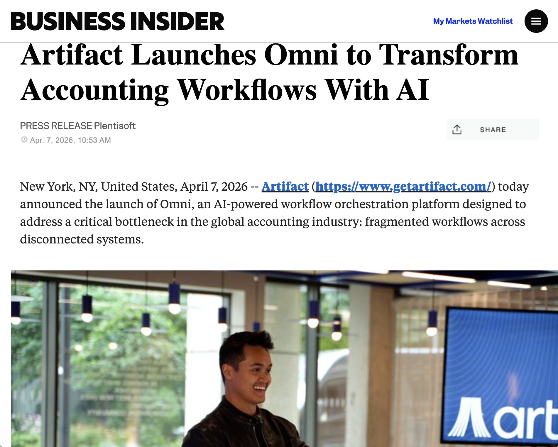 Artifact AI Launches Omni in Business Insider
