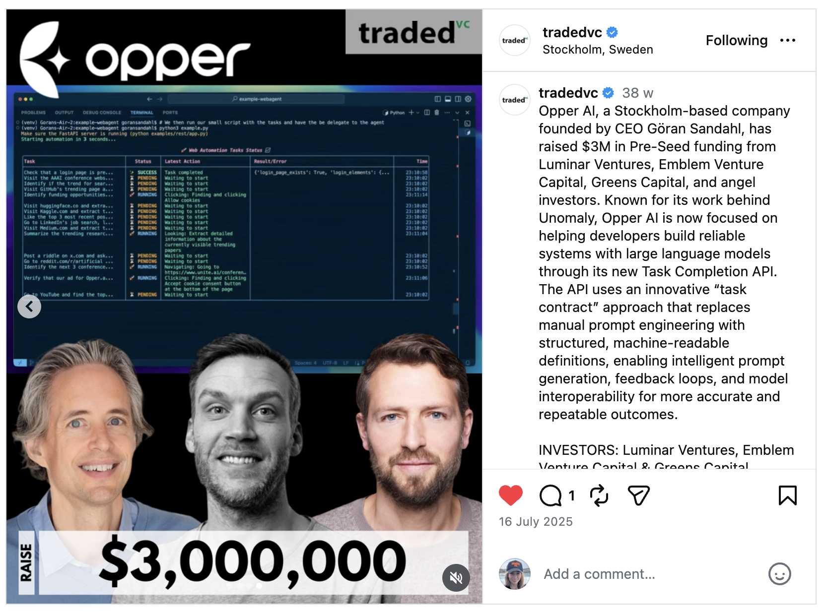 Opper AI Launch on TradedVC