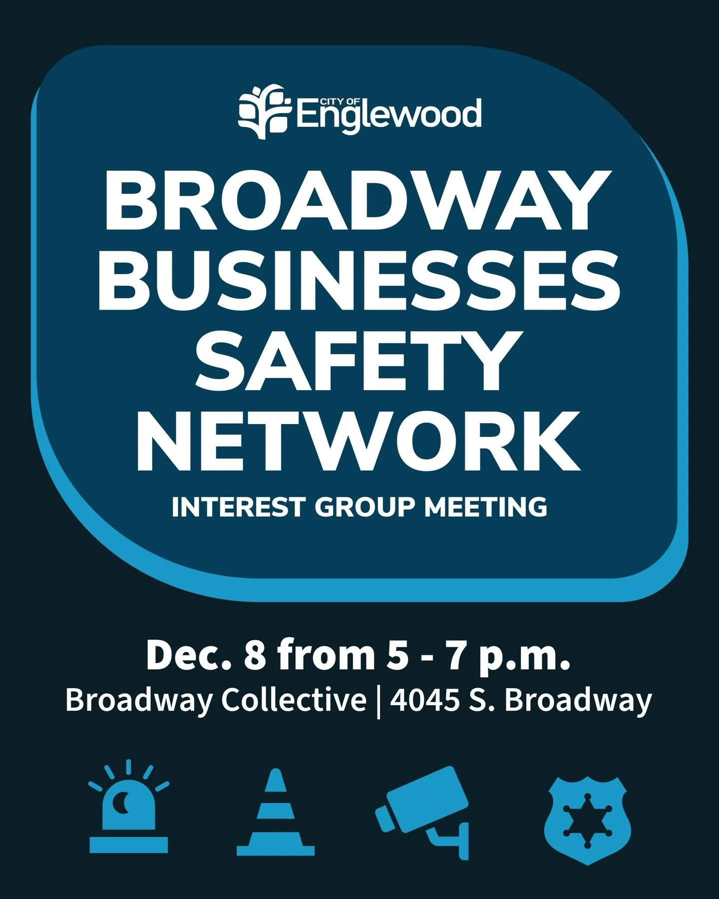We are excited to host the South Broadway Businesses Safety Network on 12-8 to bring together business owners, managers and property owners to collaborate on safety in the corridor. This meeting will focus on shared safety concerns, communication str